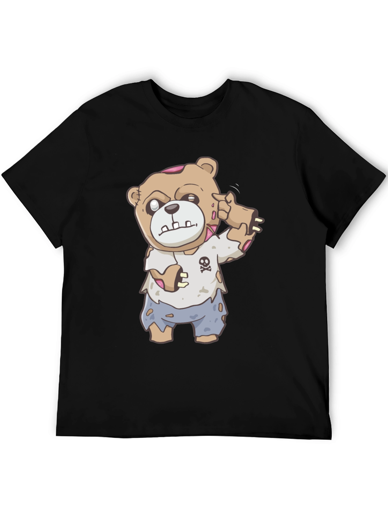 Black Zombie Teddy Bear Graphic T-Shirt - Halloween Style view 5