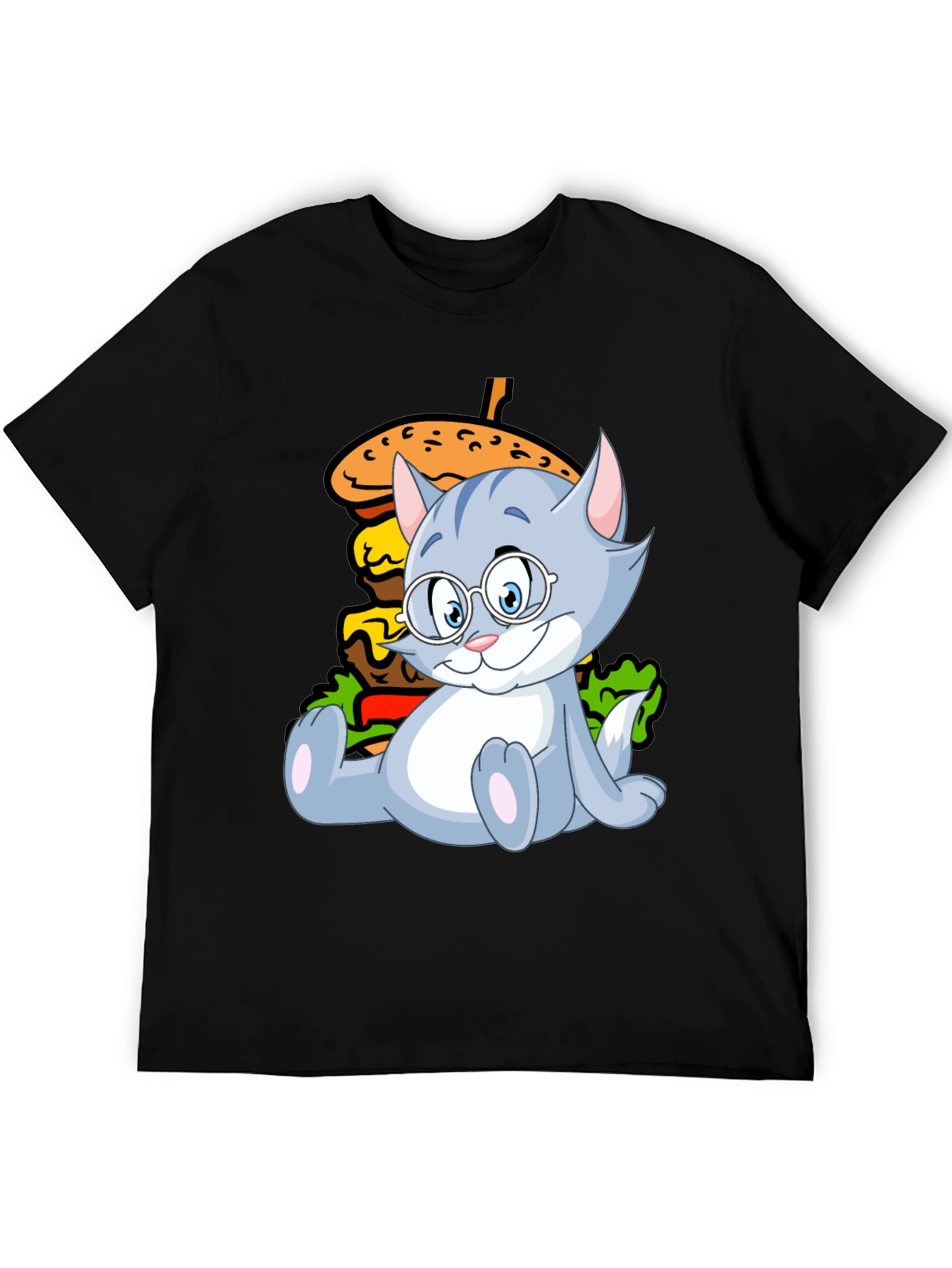 Black Cat and Burger Graphic Black T-Shirt view 5