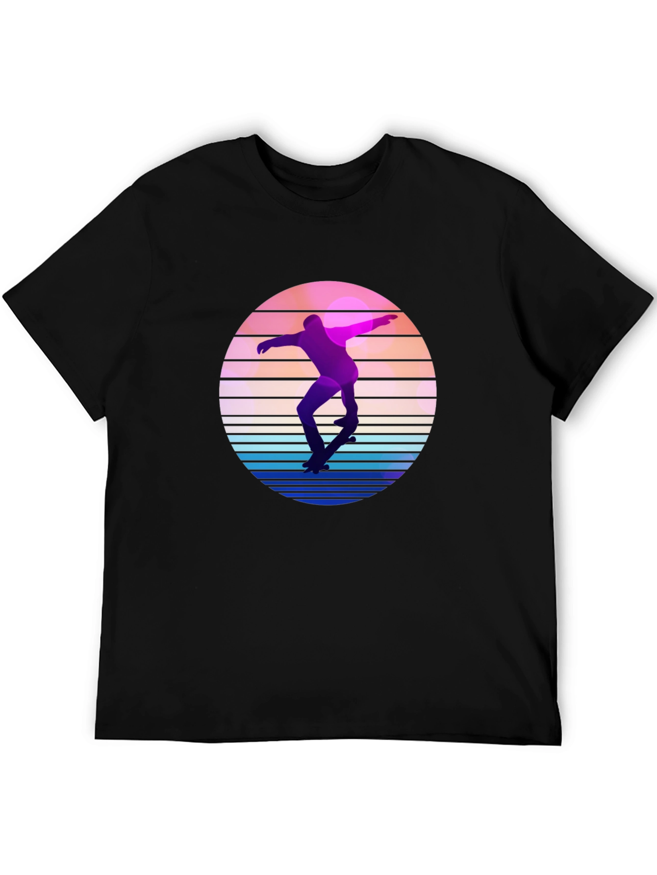 Black Retro Skateboarder Graphic Tee - Cool Sunset Design view 5