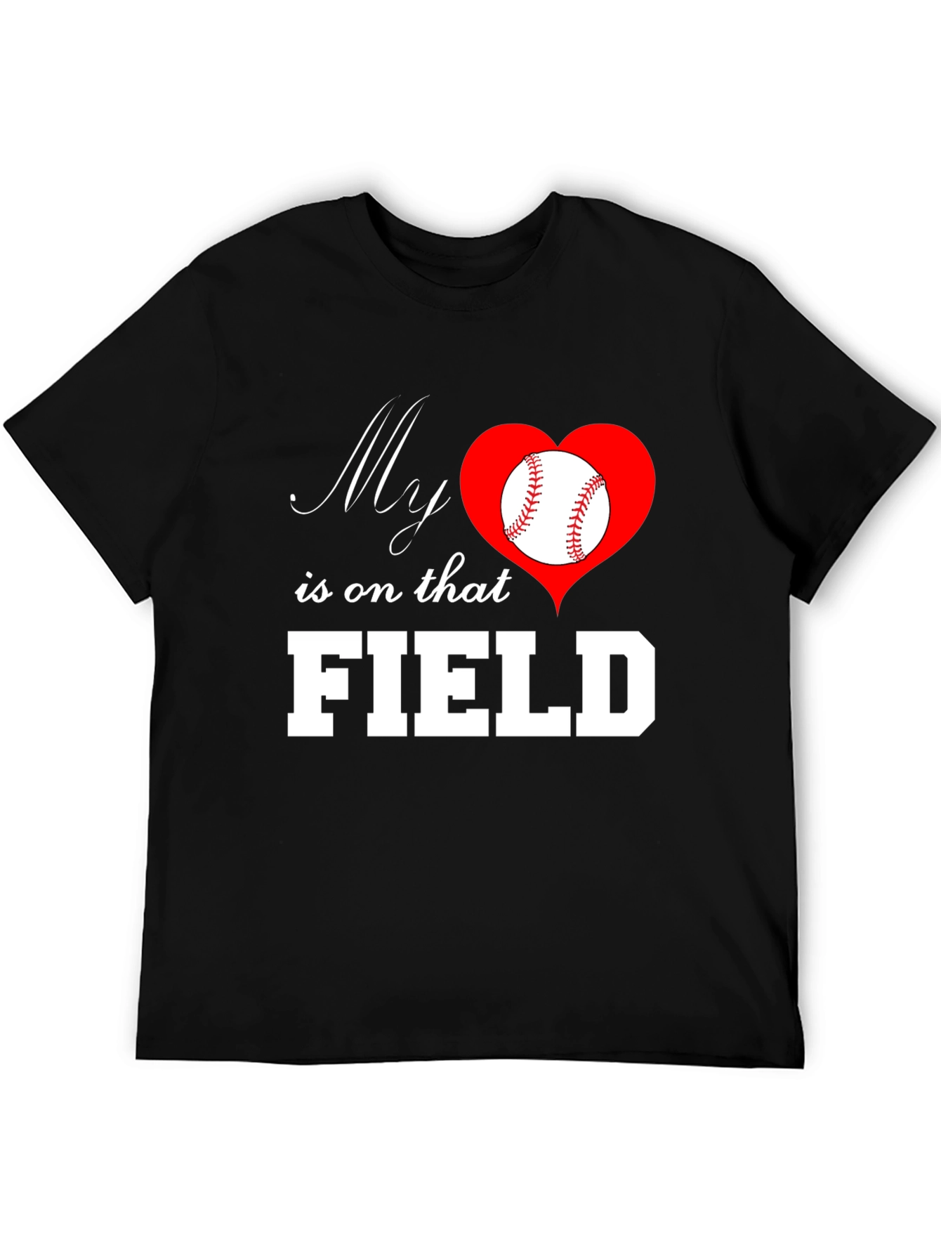 Black Baseball Mom T-Shirt: My Heart is on That Field view 5