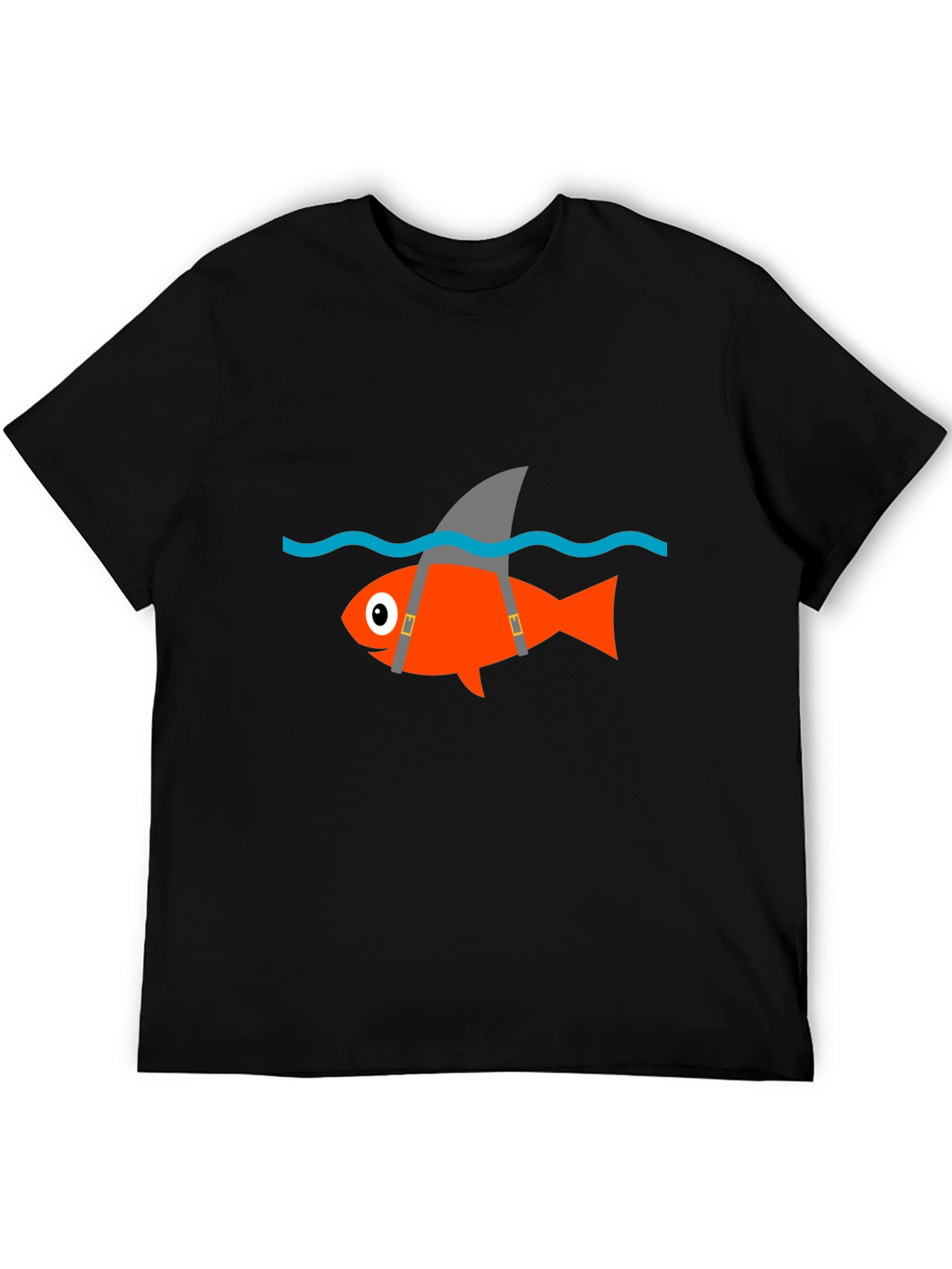 Black Funny Fish Shark Fin T-Shirt - Black Cotton Tee view 5