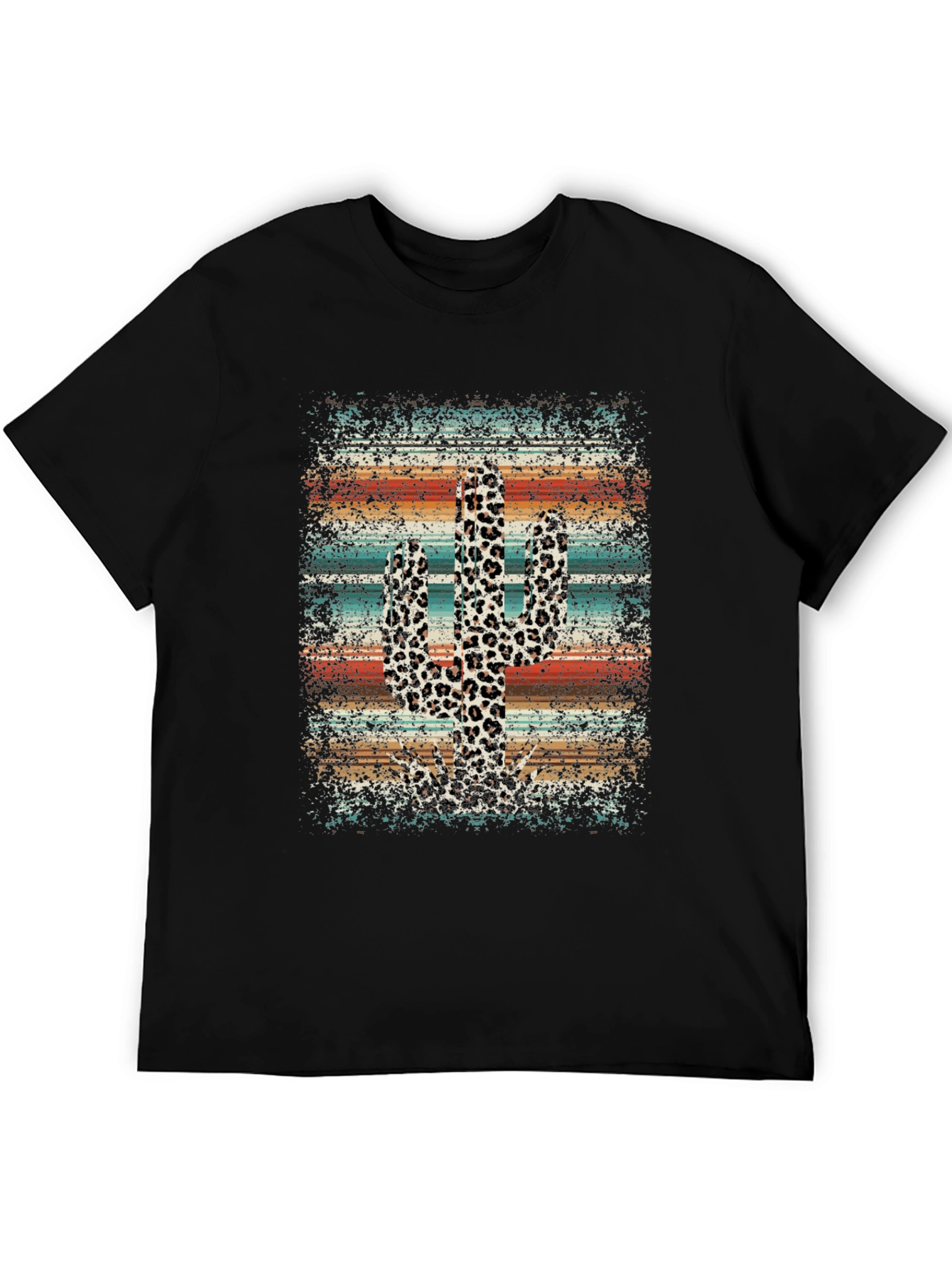 Black Cactus Leopard Print T-Shirt - Western Style Tee view 5