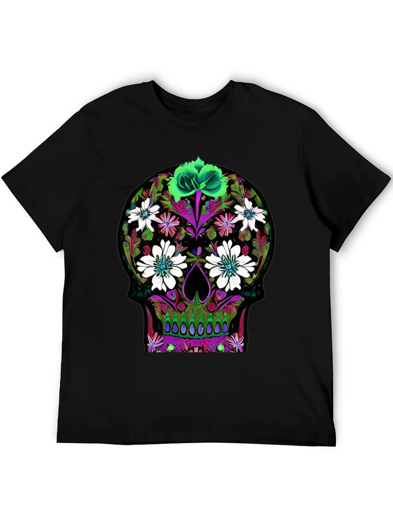 Black Floral Skull Graphic T-Shirt view 5