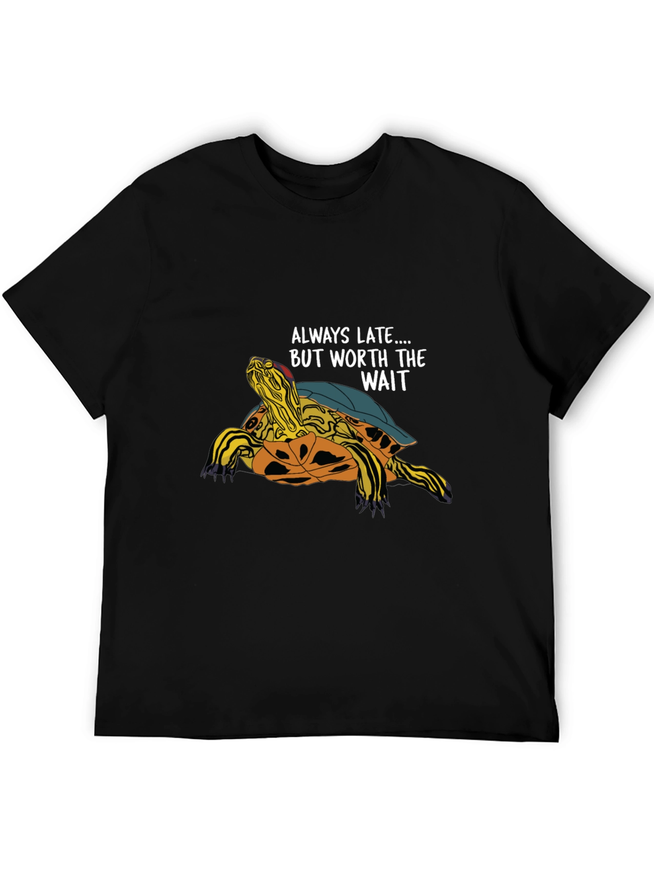 Black Always Late Turtle Graphic T-Shirt - Unisex Casual Top view 5