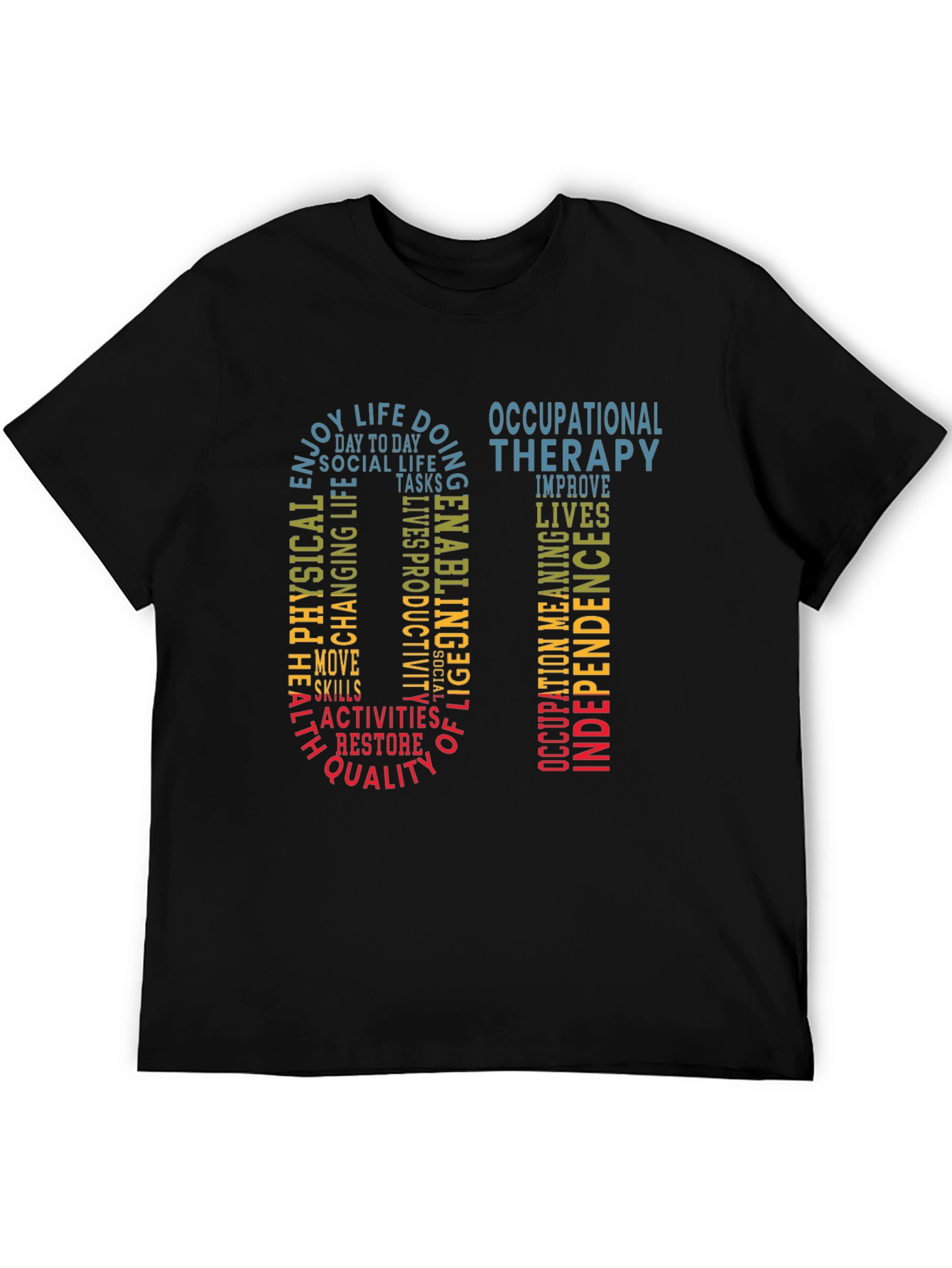 Black Occupational Therapy Word Art T-Shirt view 5
