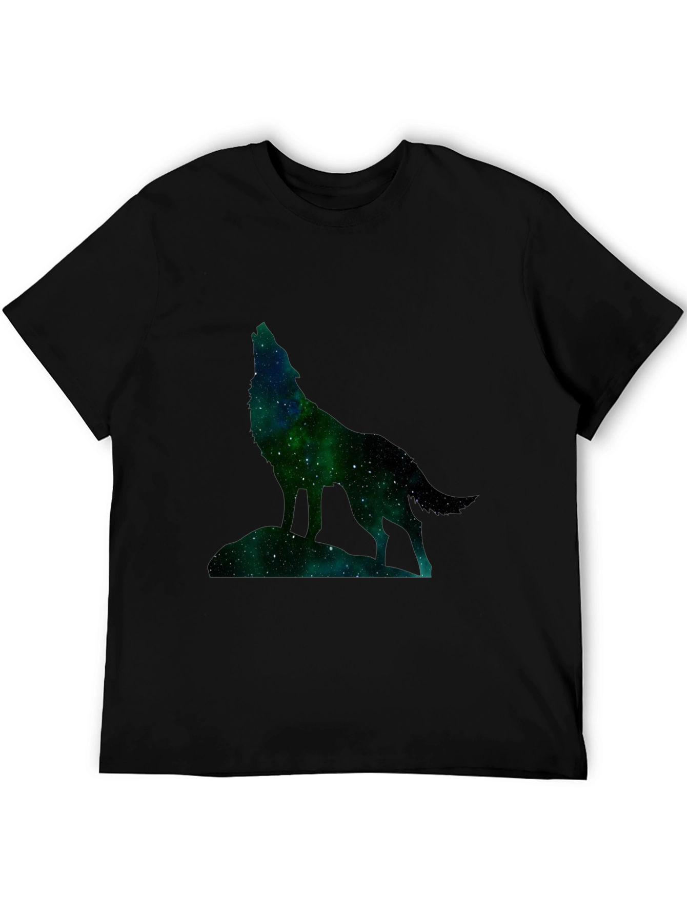 Black Galaxy Wolf Graphic Tee - Black Cotton Blend view 5