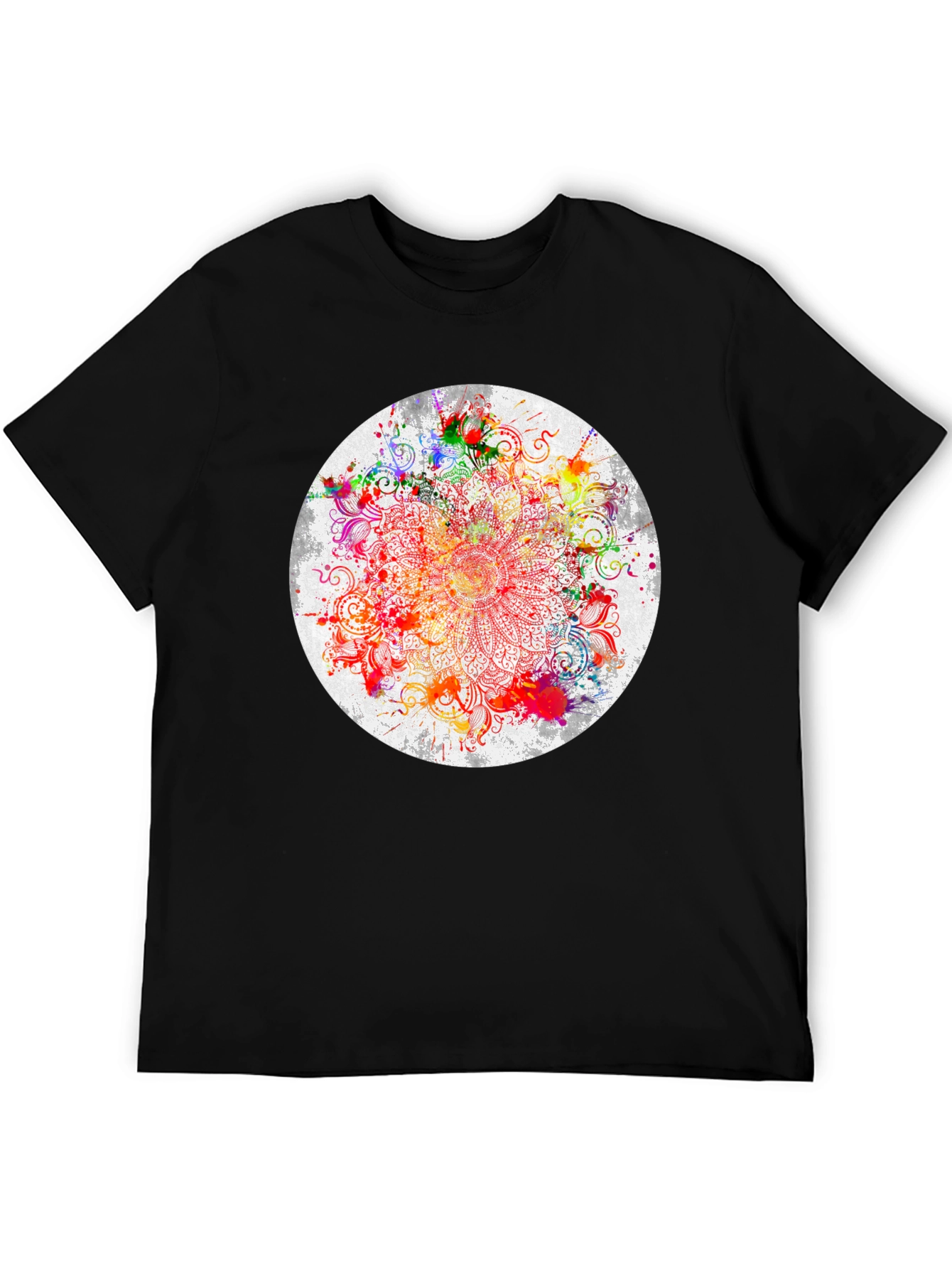 Black Vibrant Mandala Graphic T-Shirt view 5