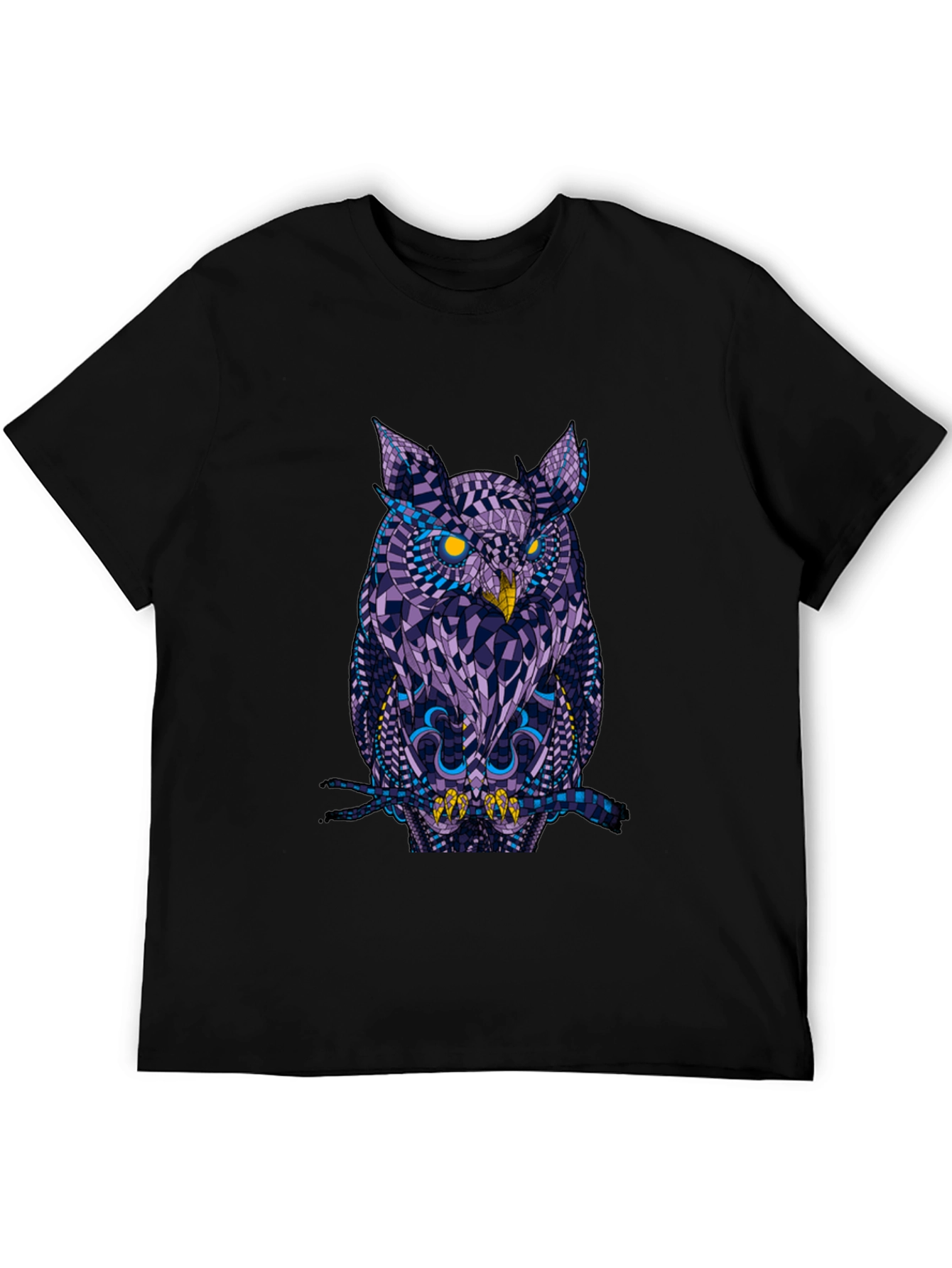 Black Geometric Owl Graphic Tee - Black Cotton view 5