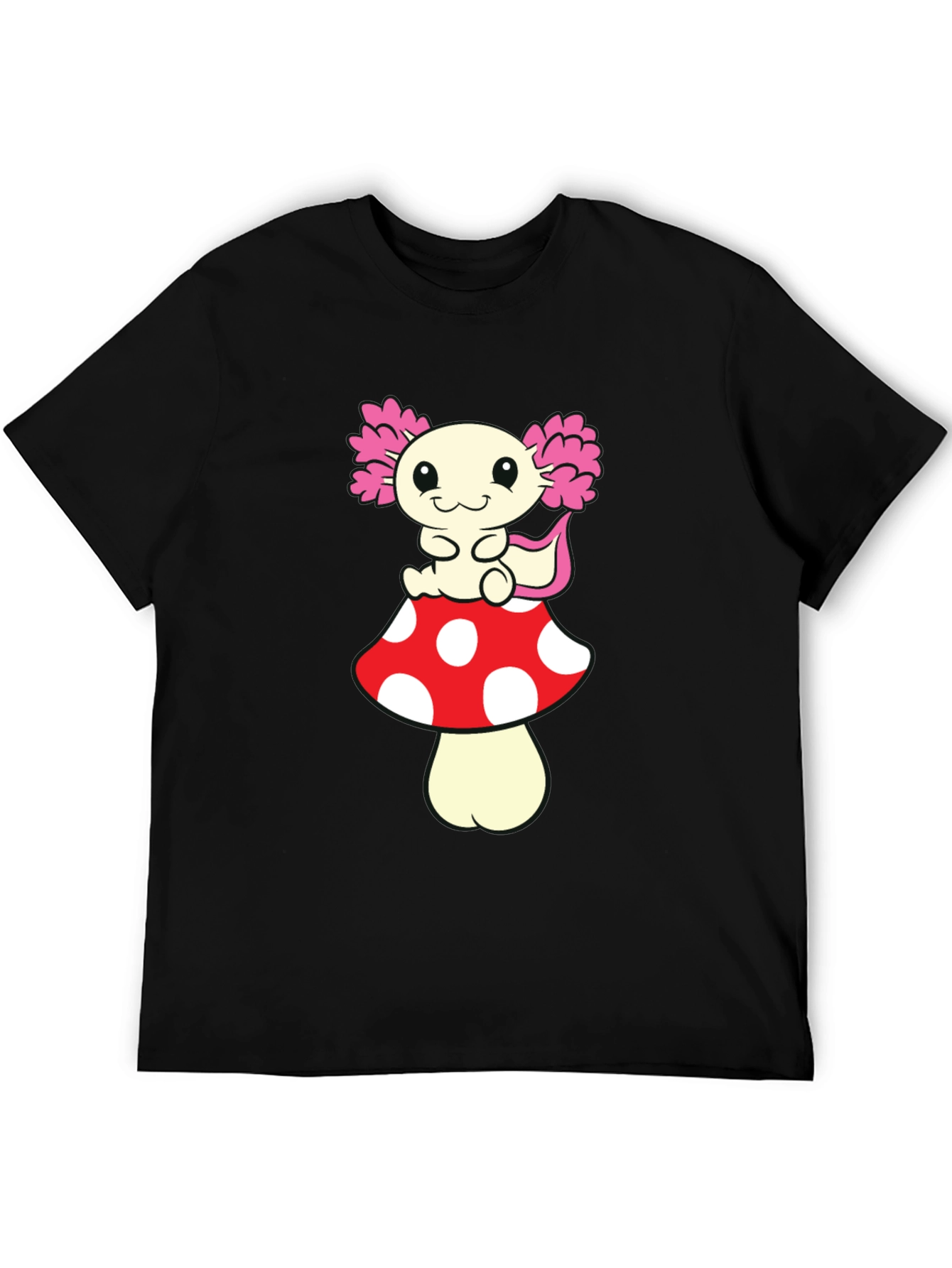 Black Axolotl Mushroom T-Shirt - Cute Cartoon Tee view 5