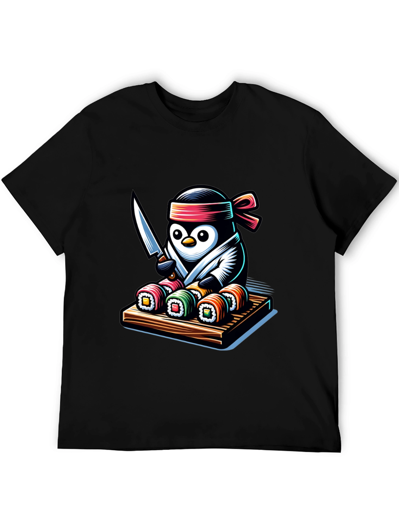Black Sushi Chef Penguin T-Shirt - Unique Design view 5