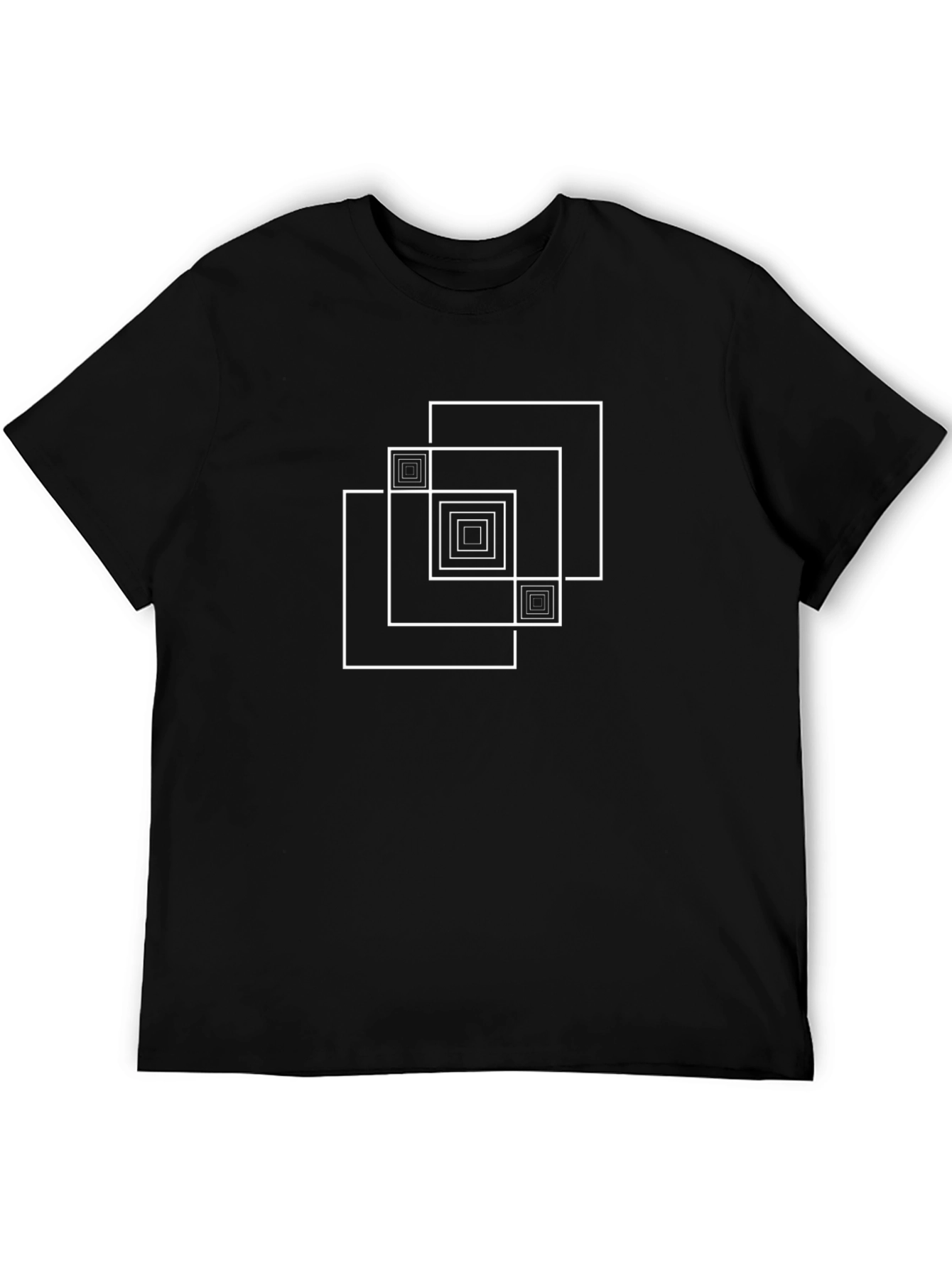 Black Geometric Square Design Black T-Shirt view 5