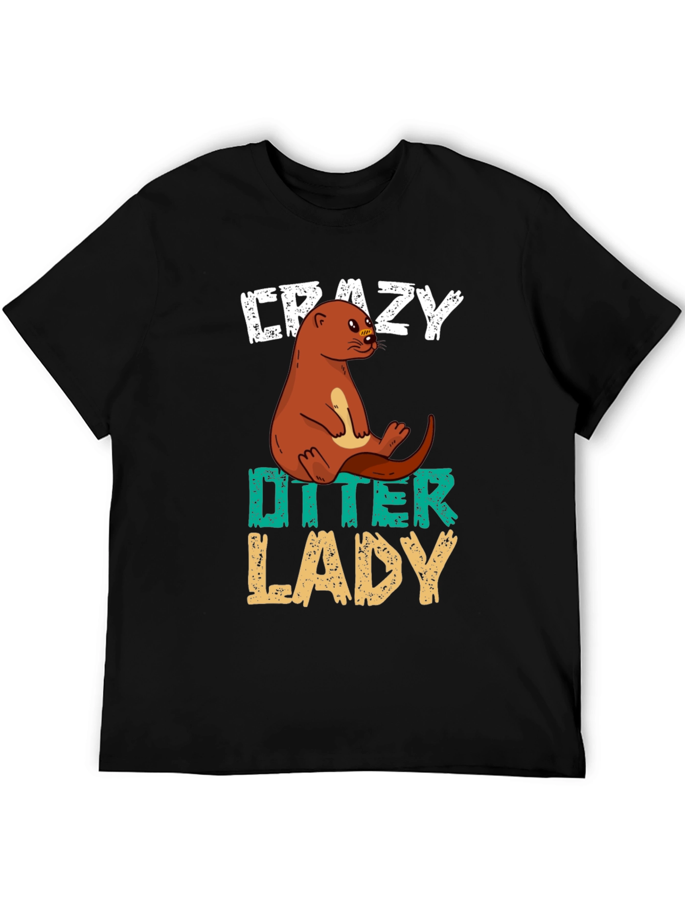 Black Crazy Otter Lady T-Shirt - Unisex Animal Lover Tee view 5