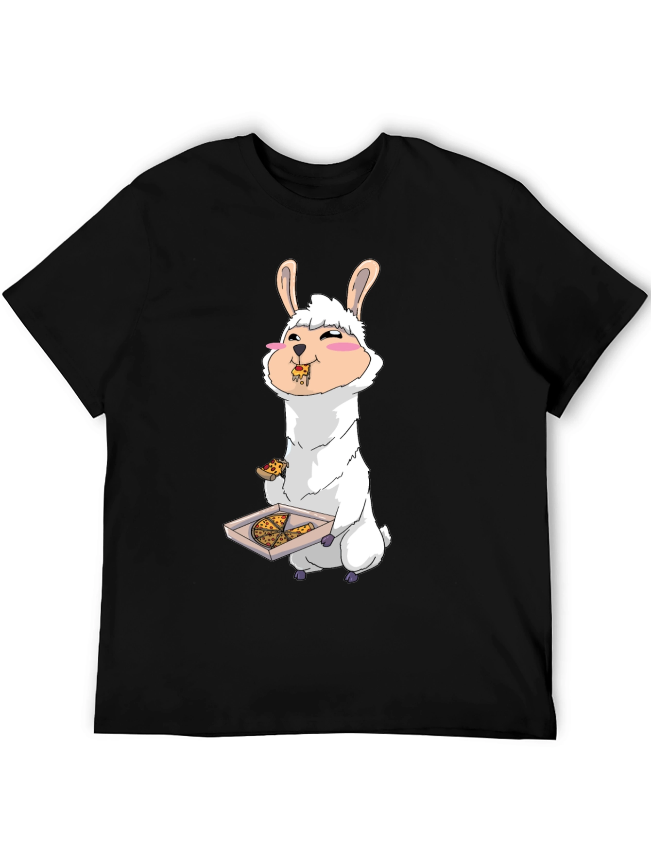 Black Llama Eating Pizza T-Shirt view 5