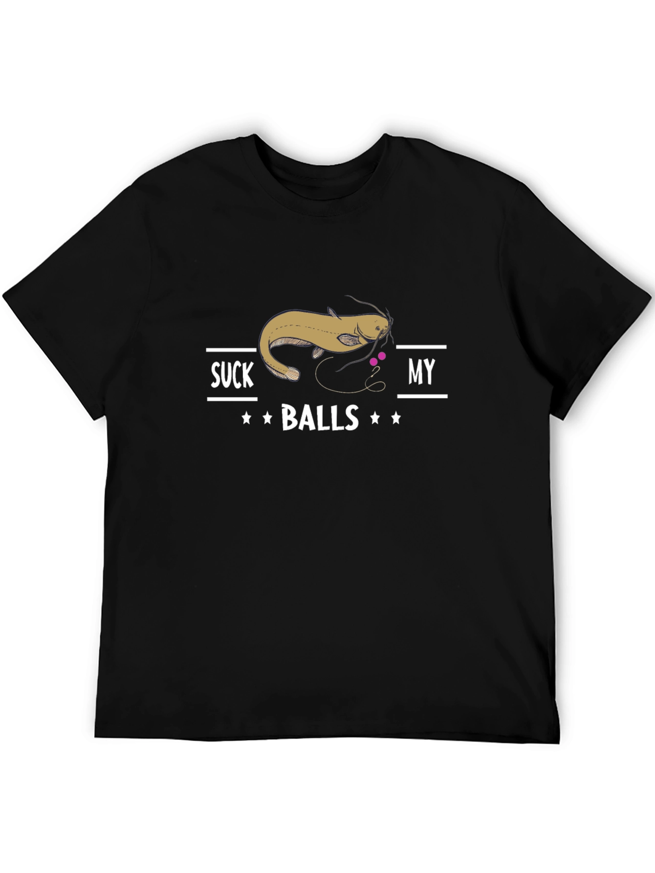 Black Suck My Balls Funny Catfish T-Shirt view 5
