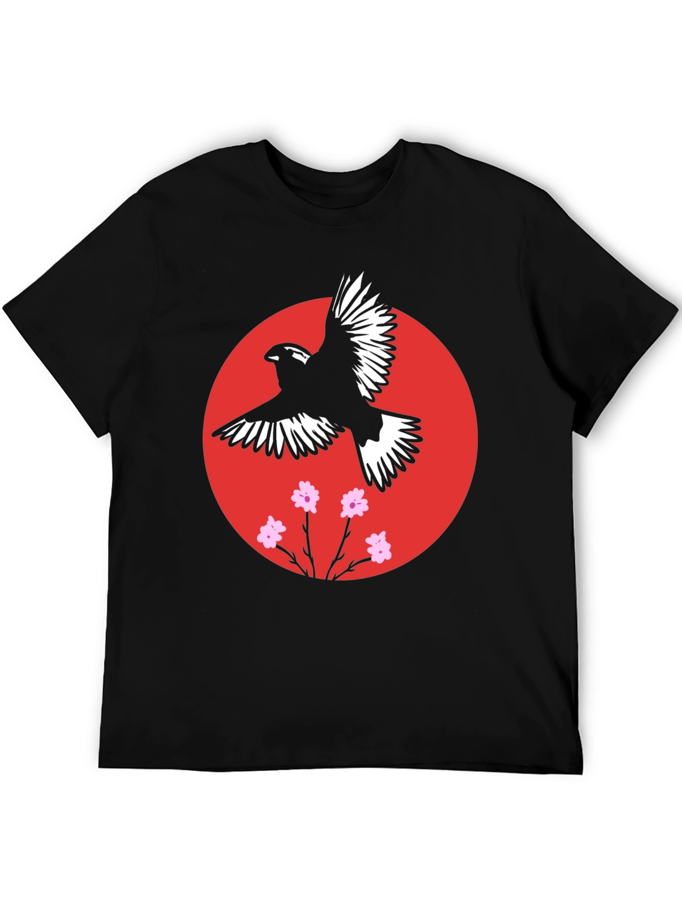 Black Bird and Blossom Graphic Black T-Shirt view 5