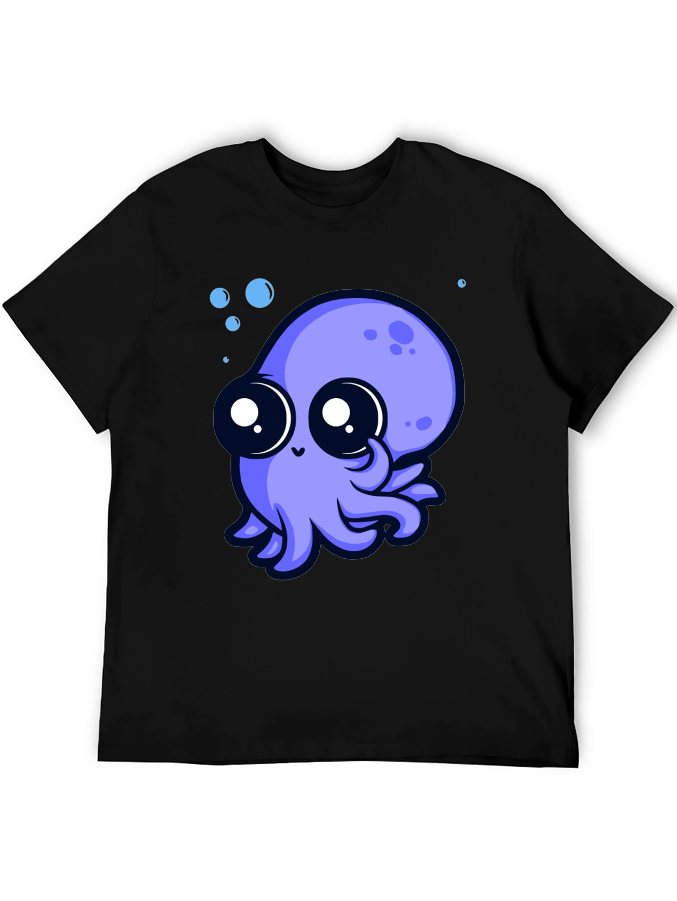 Black Cute Octopus Graphic Tee - Black Cotton T-Shirt view 5