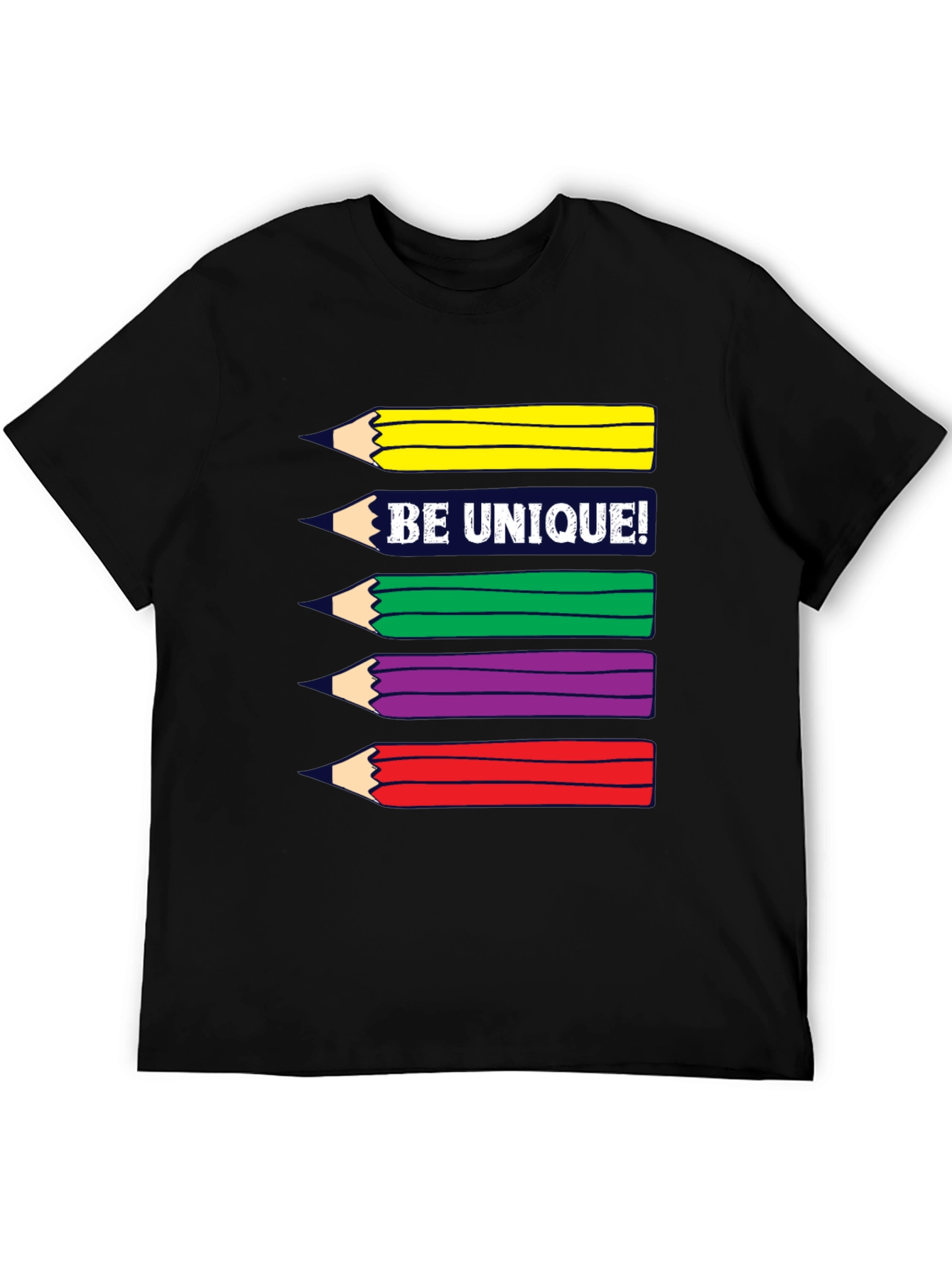 Black Be Unique! Colorful Pencils Graphic T-Shirt view 5