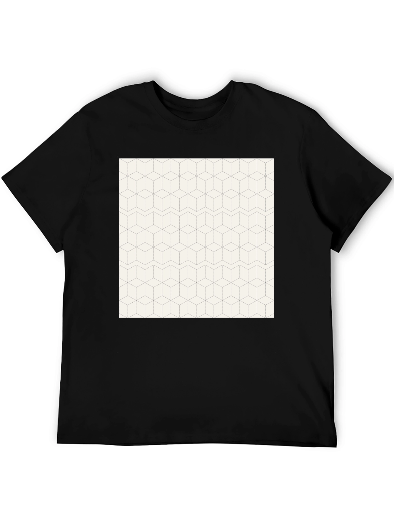 Black Geometric Cube Pattern Black T-Shirt view 5