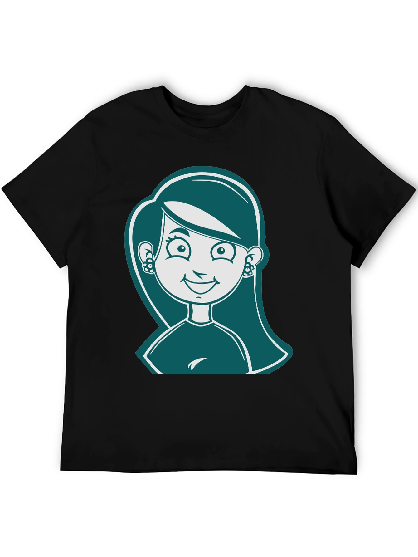 Black Cartoon Girl Graphic Print Black T-Shirt view 5