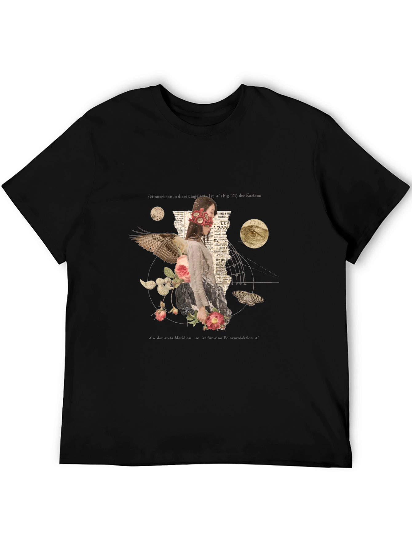 Black Surreal Floral Graphic Print Black T-Shirt view 5