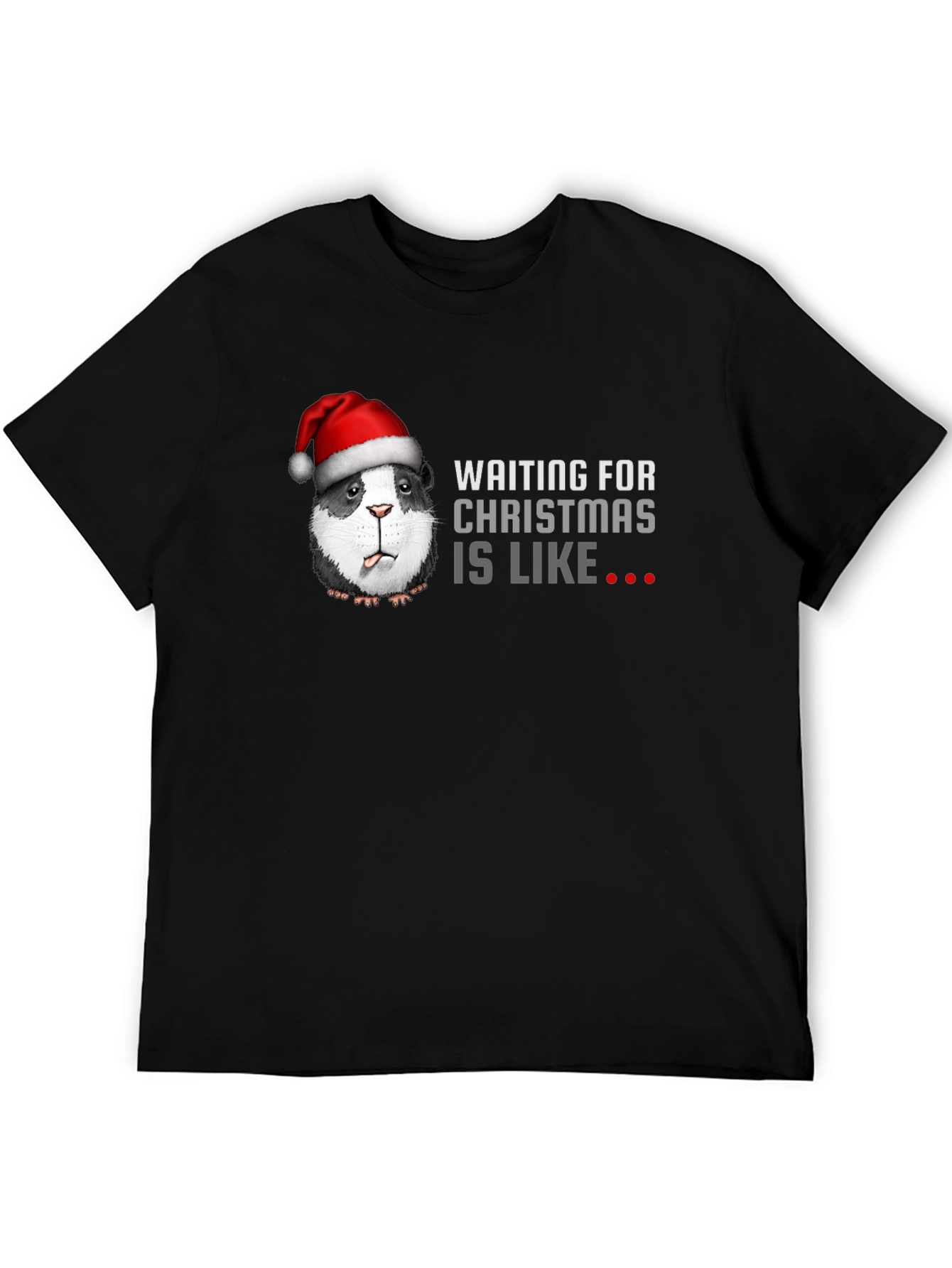 Black Waiting For Christmas Guinea Pig Santa T-Shirt view 5