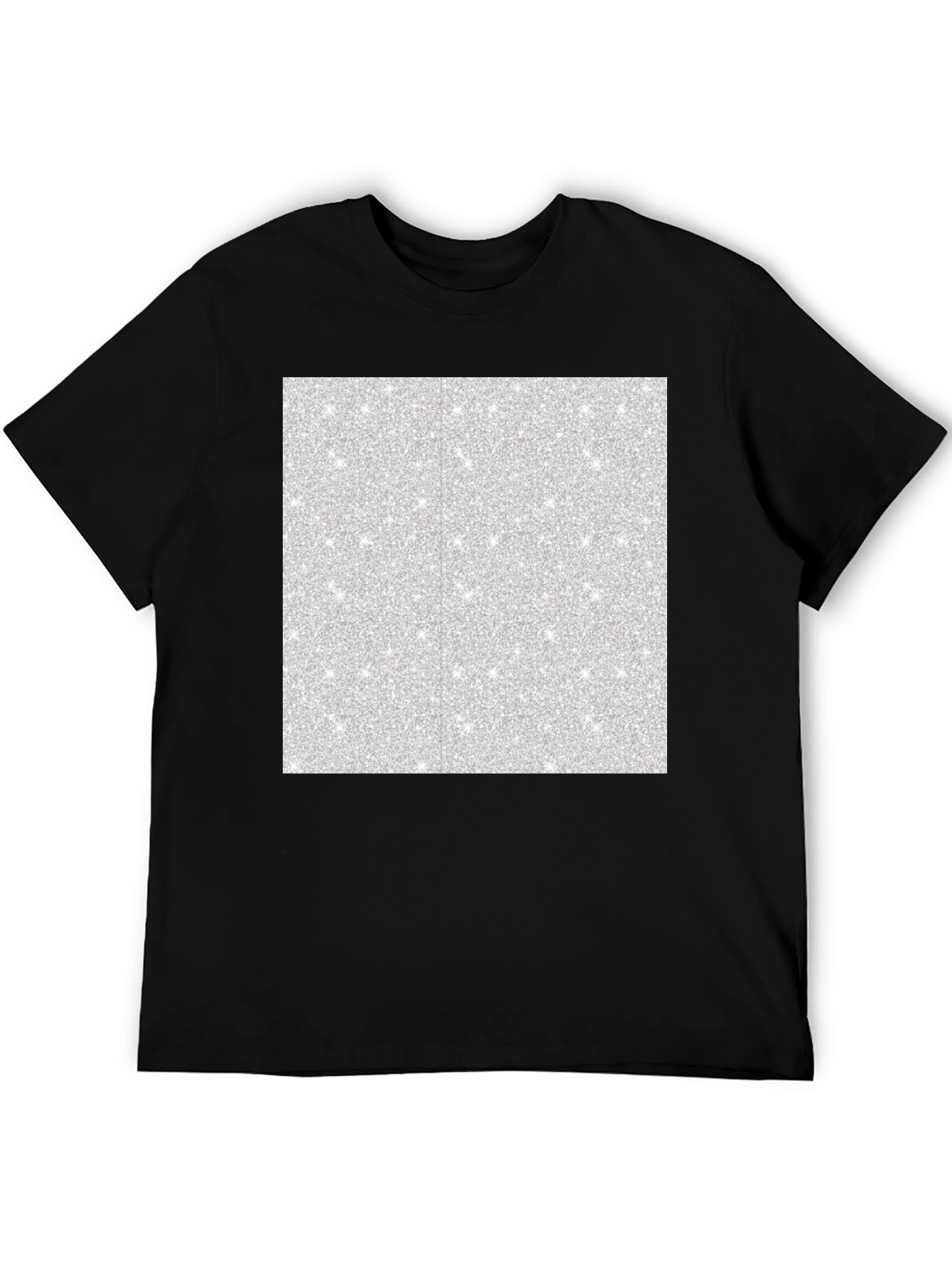 Black Men's Black T-Shirt with Abstract Glitter Square Design view 5