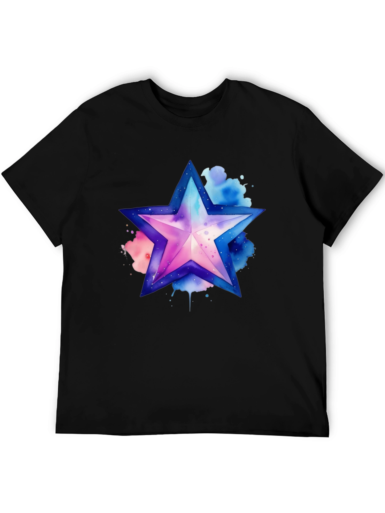 Black Watercolor Star Graphic Tee - Stylish Men's Black T-Shirt view 5