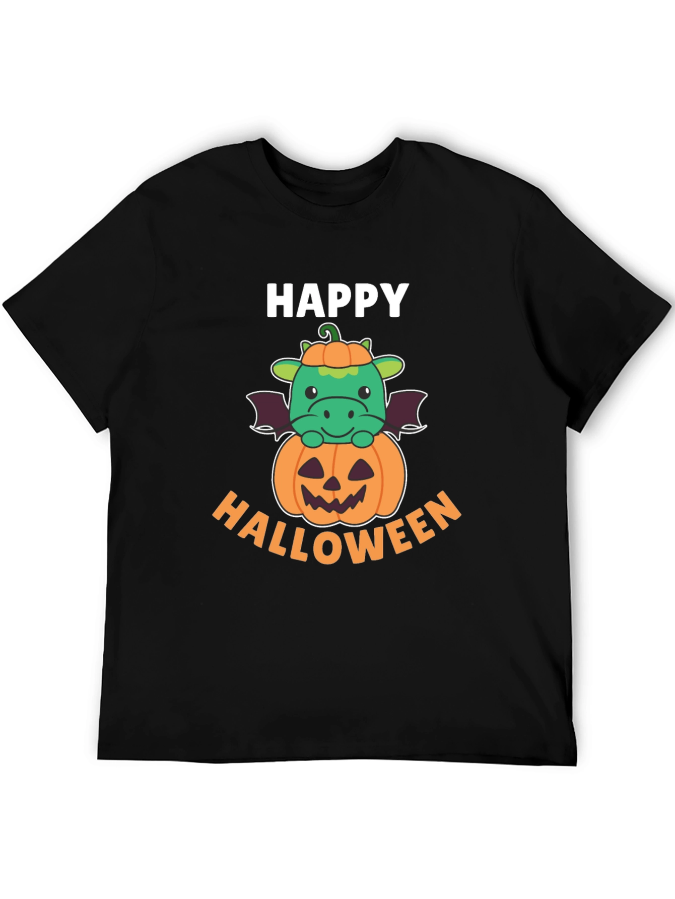 Black Happy Halloween Dragon on Pumpkin Men's T-Shirt view 5