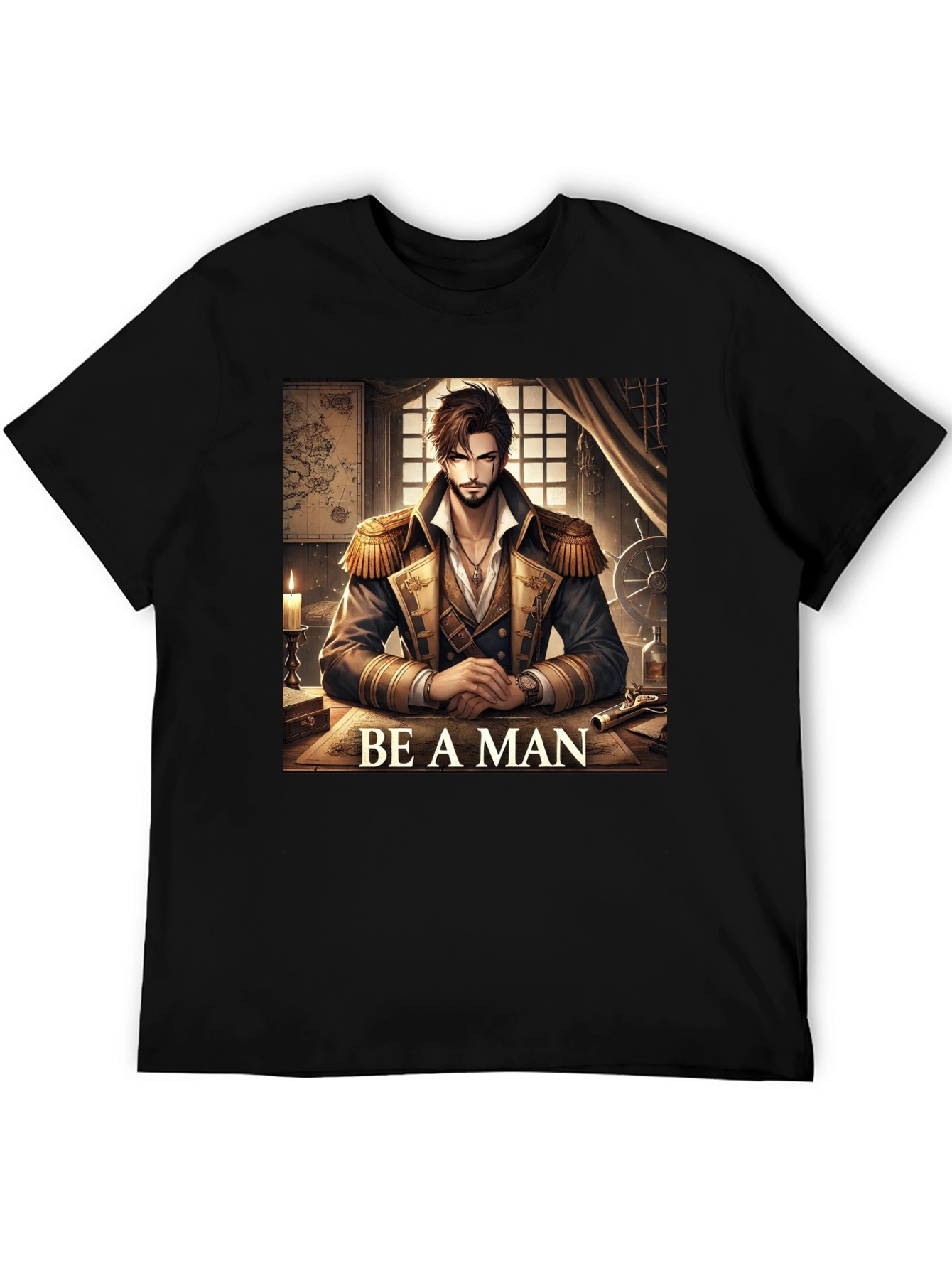 Black Be A Man Pirate Captain T-Shirt view 5