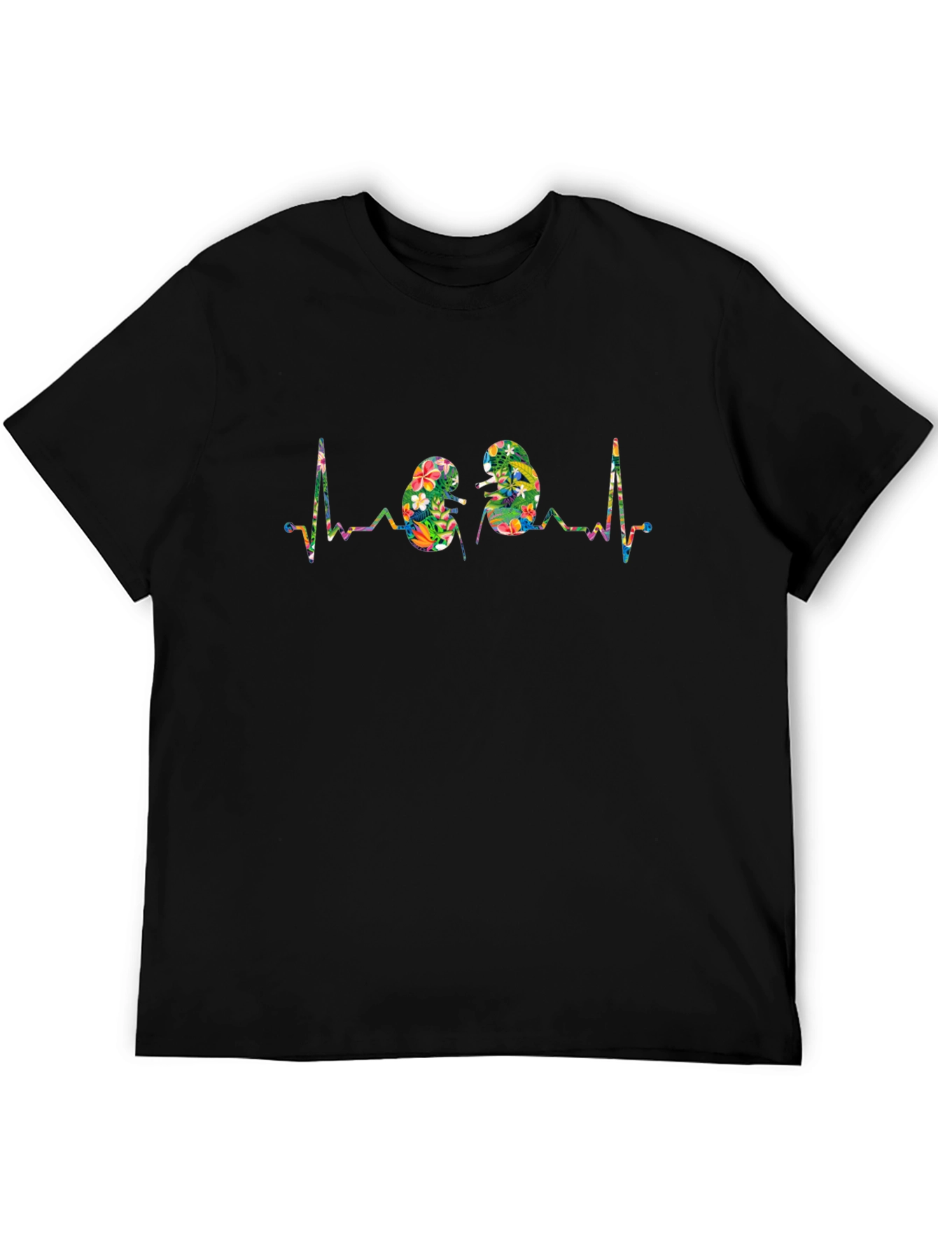 Black Floral Kidney Heartbeat Graphic Tee - Black view 5