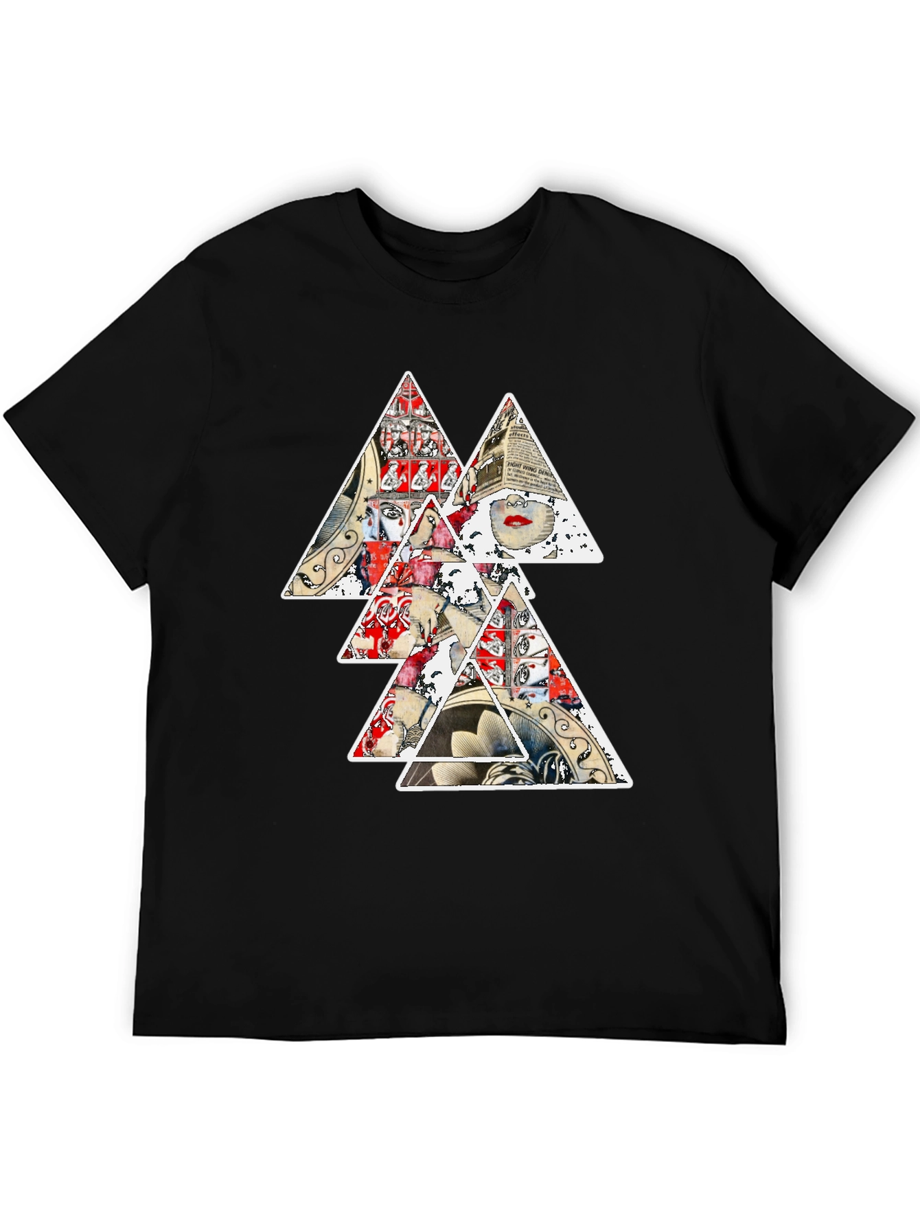 Black Abstract Triangle Graphic Print Black T-Shirt view 5