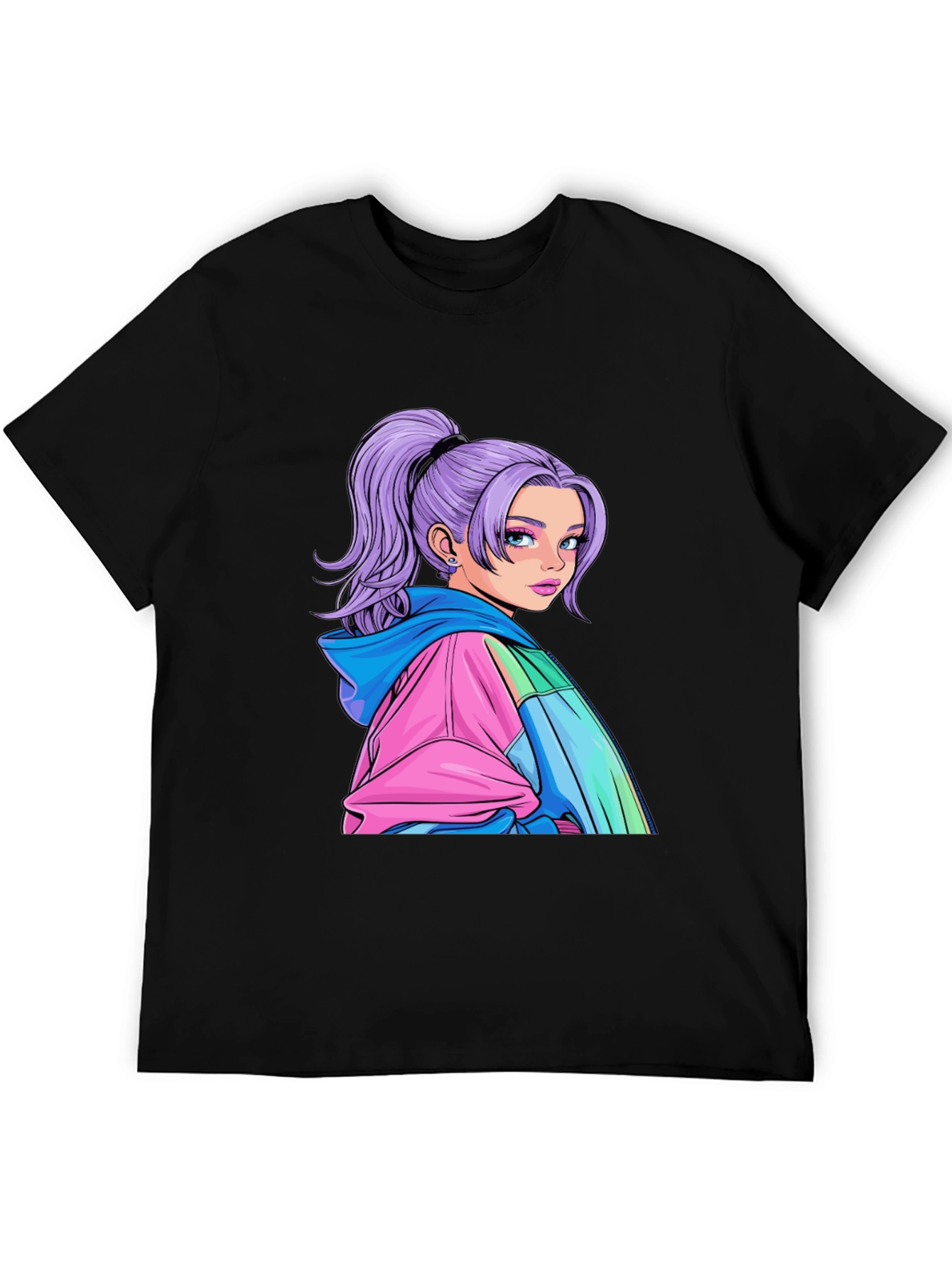 Black Anime Girl Graphic Black T-Shirt view 5