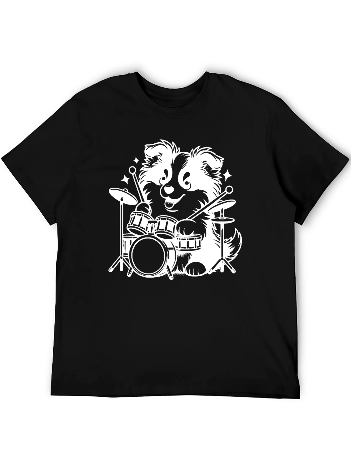 Black Dog Drummer Graphic Tee - Black Cotton T-Shirt view 5
