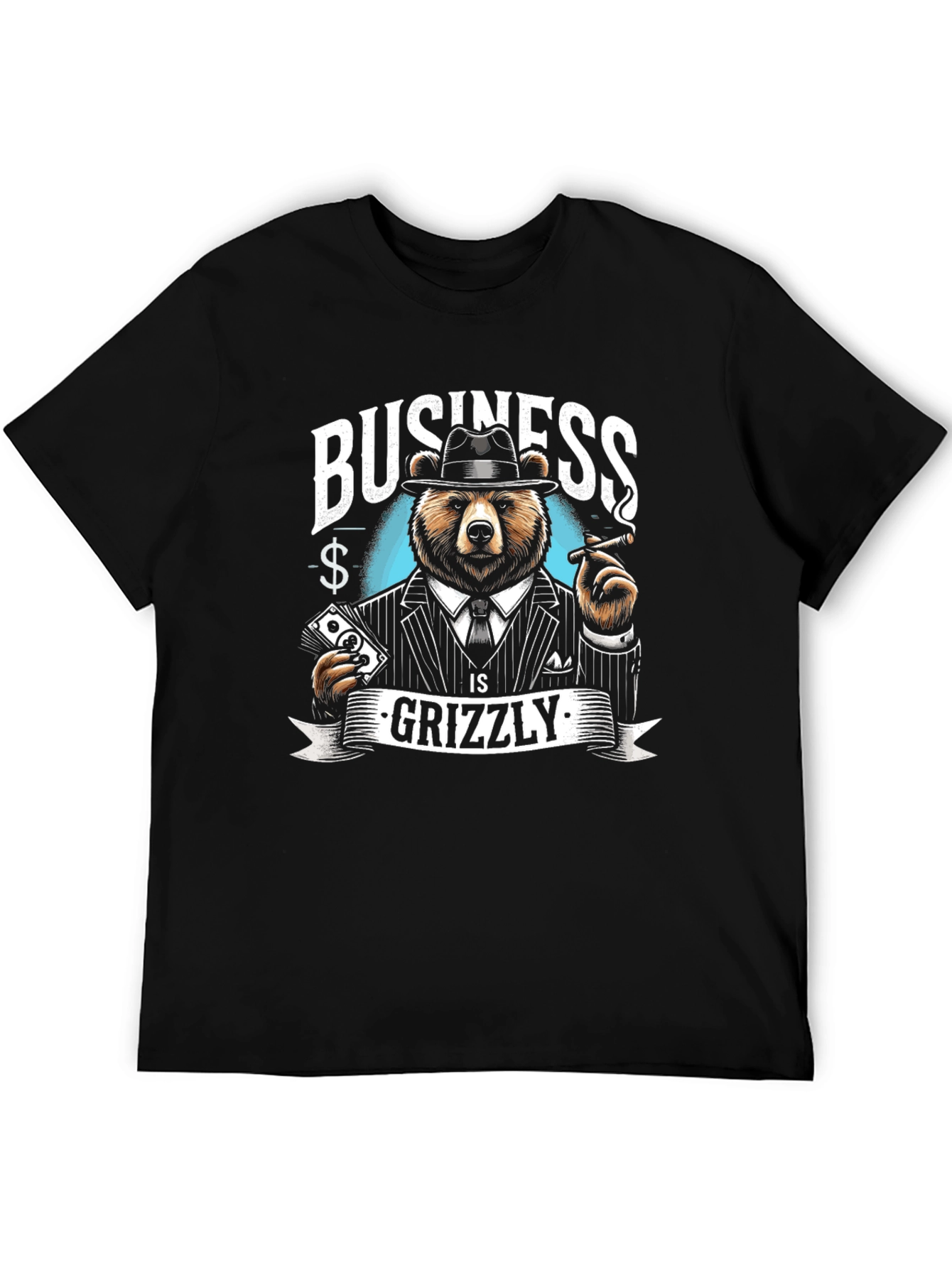 Black Business Grizzly T-Shirt - Cool Bear Design view 5