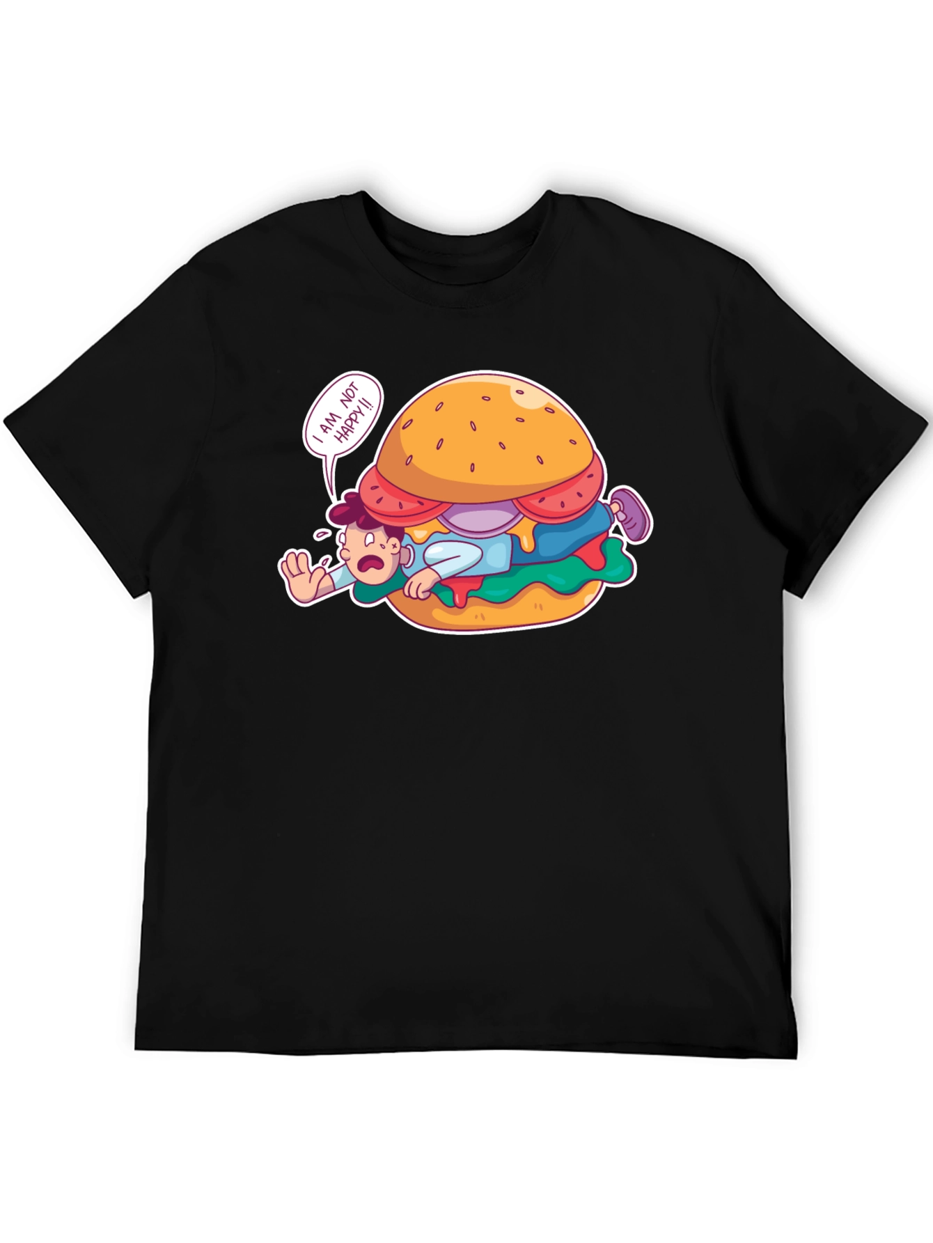 Black Funny 'I Am Not Happy' Burger Graphic T-Shirt view 5
