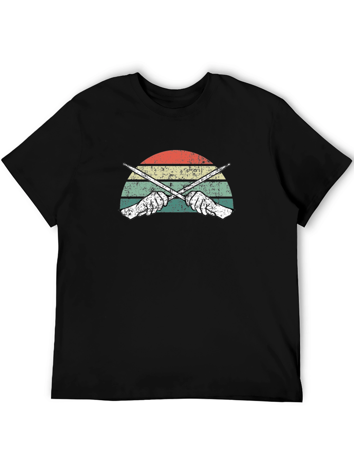 Black Retro Drum Sticks T-Shirt view 5