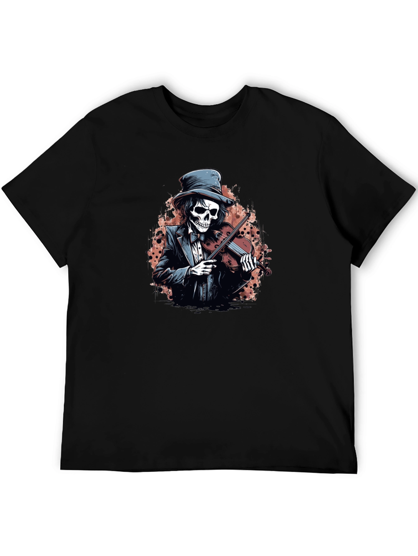 Black Skeleton Violinist Graphic Tee - Black view 5