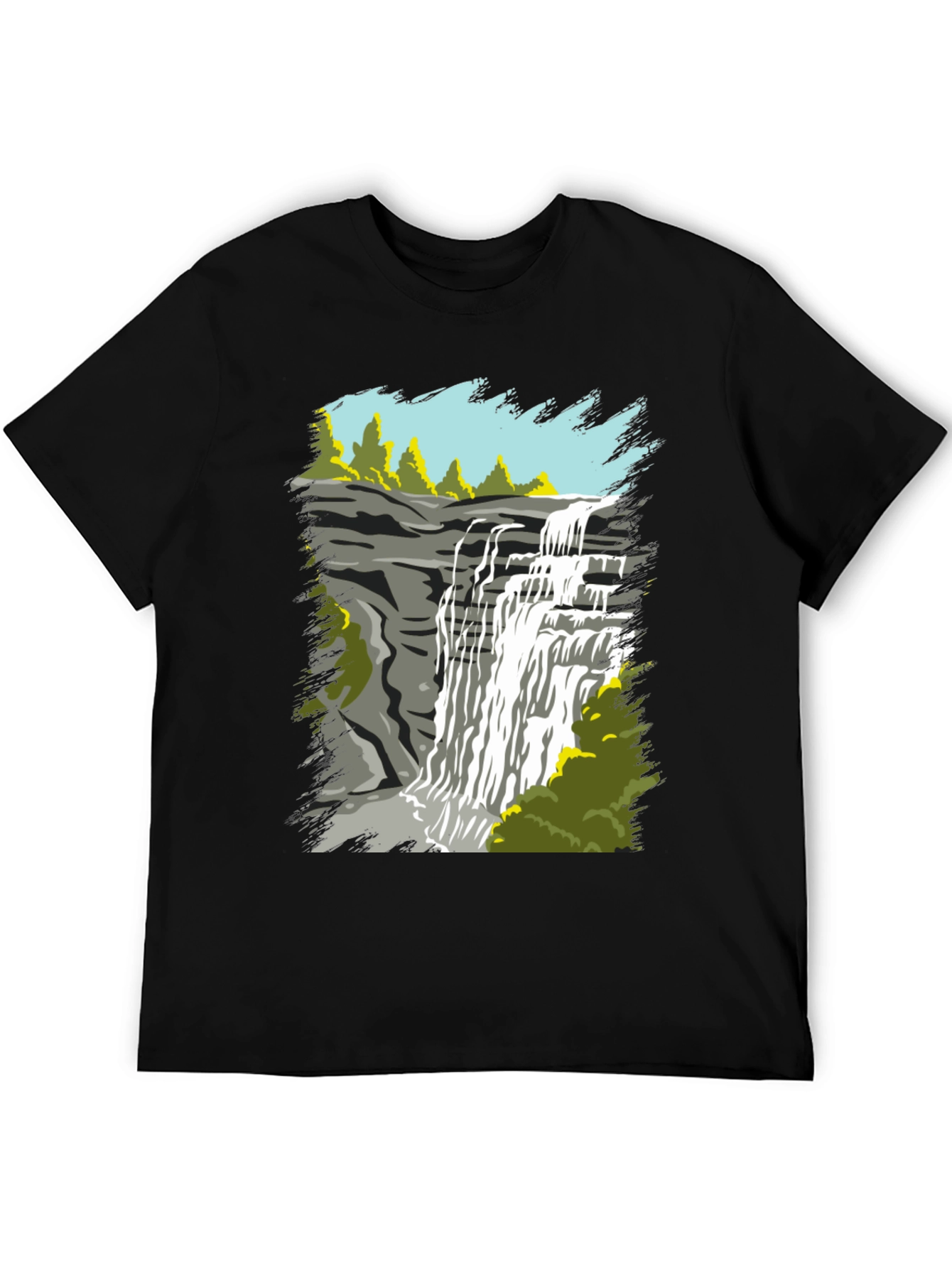 Black Waterfall Graphic Tee - Nature Lover's T-Shirt view 5