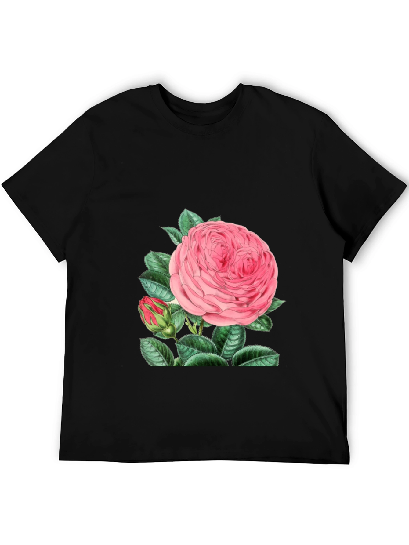 Black Black T-Shirt with Pink Rose Graphic view 5