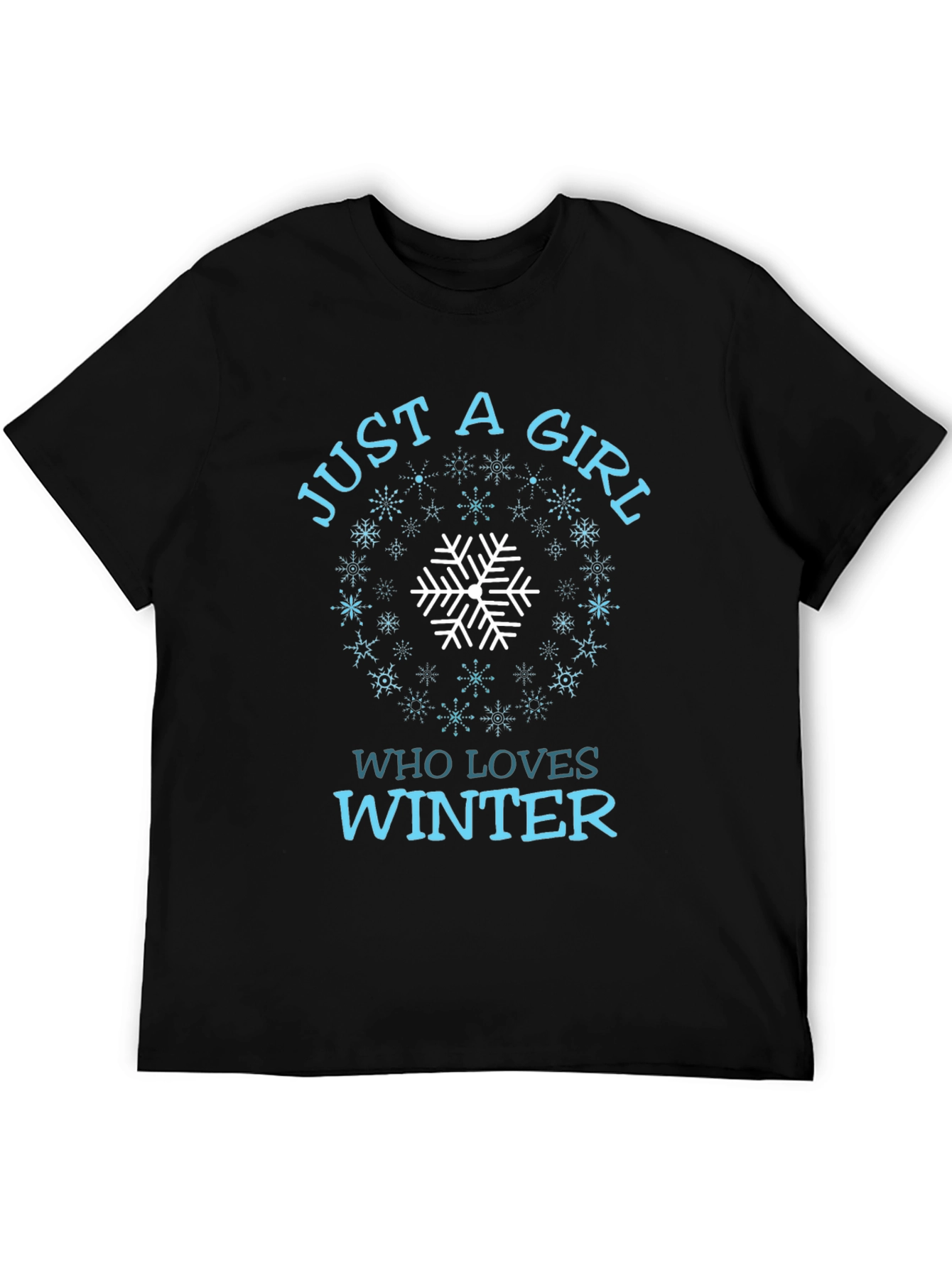Black Just A Girl Who Loves Winter Snowflake T-Shirt view 5