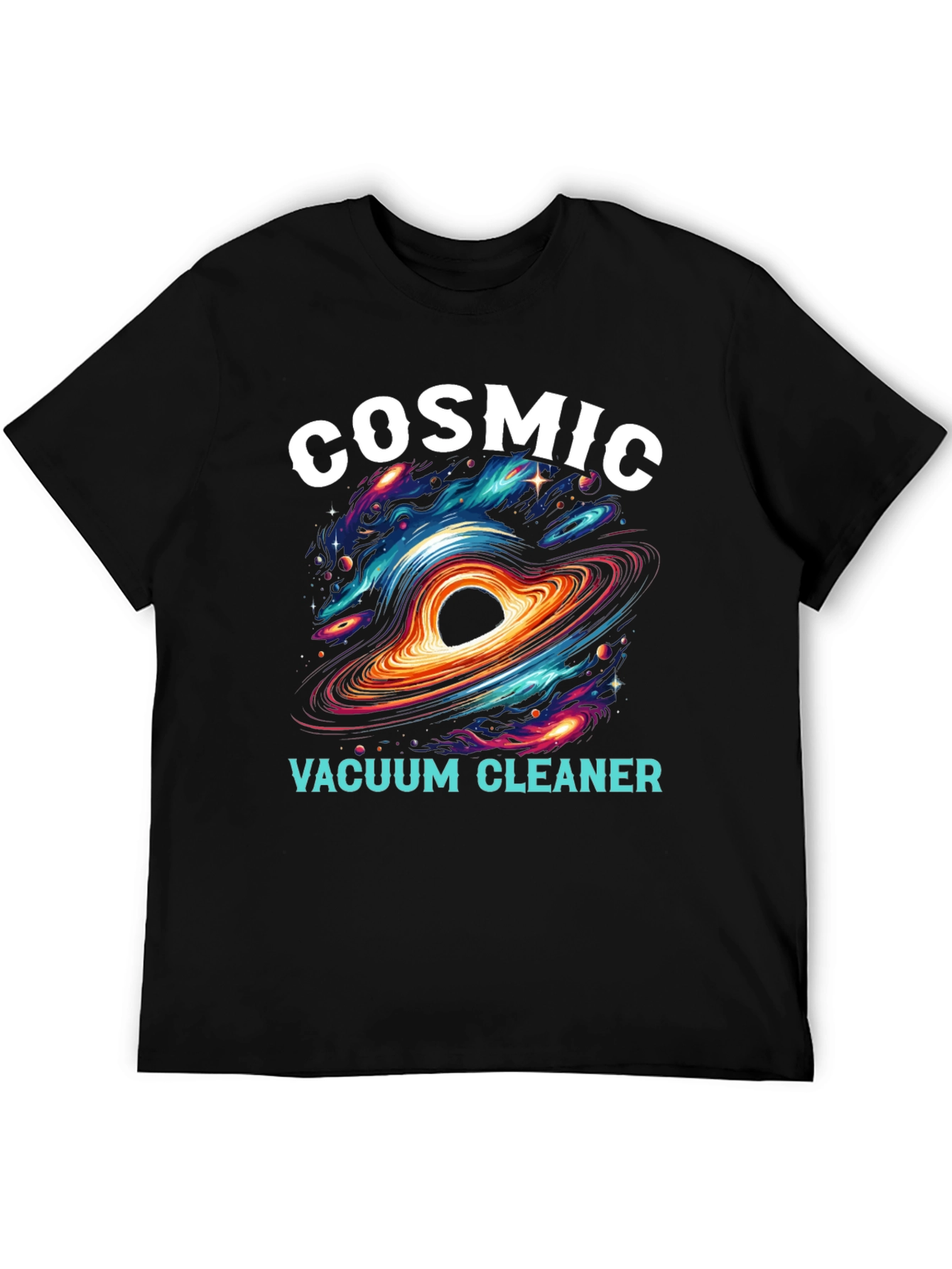 Black Cosmic Vacuum Cleaner Black T-Shirt view 5