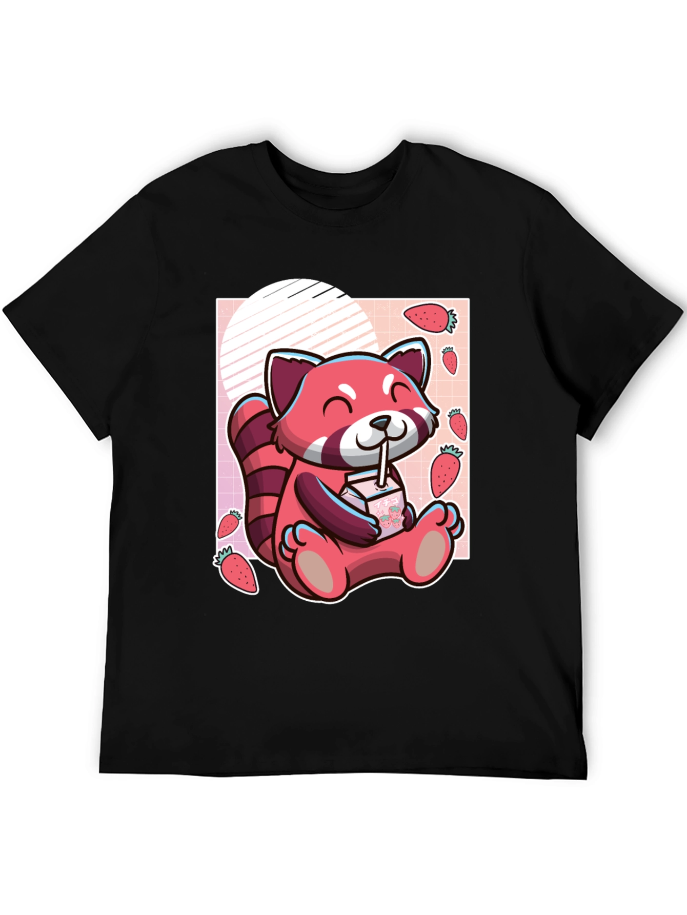 Black Red Panda Strawberry Milk T-Shirt view 5
