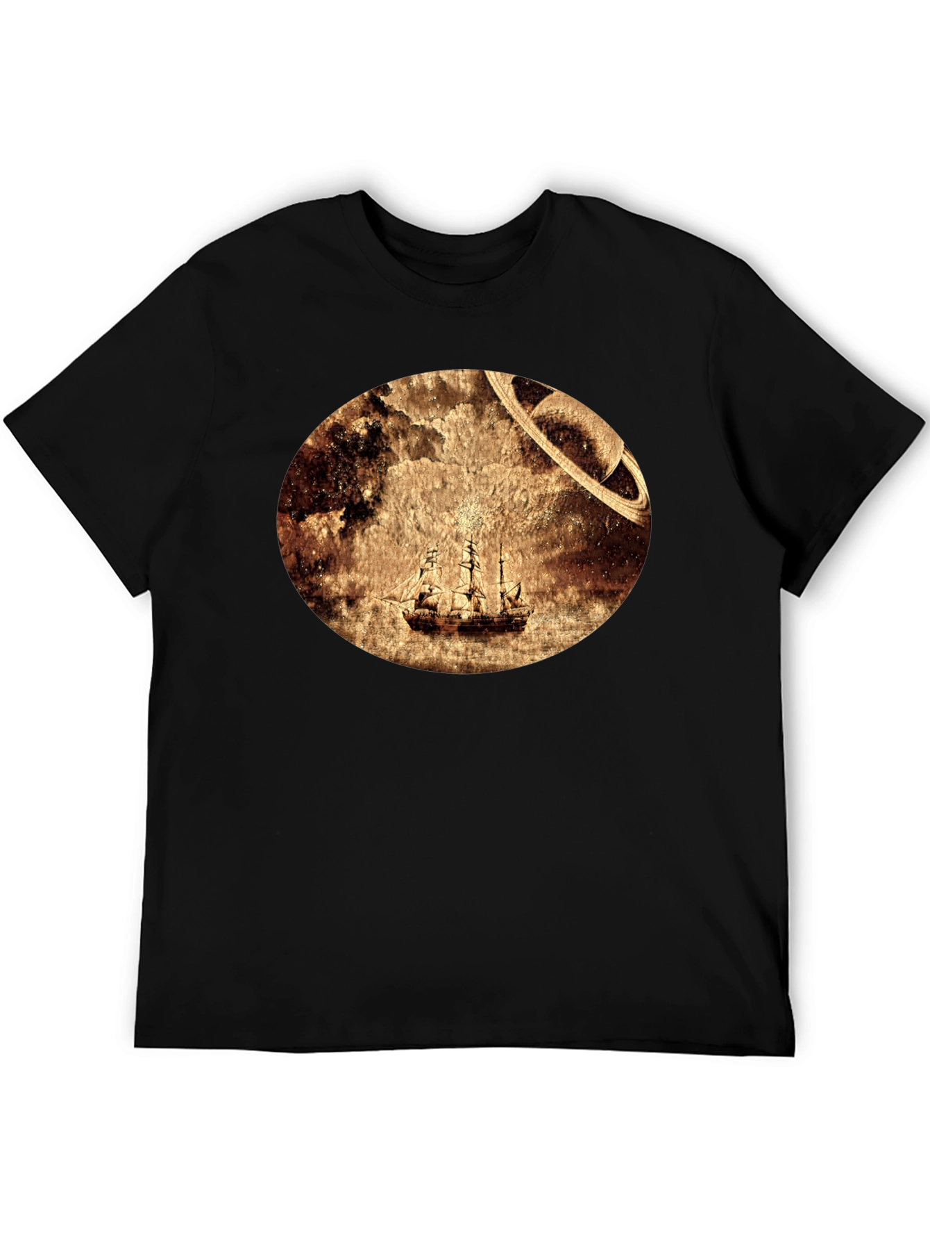 Black Vintage Space Sailboat T-Shirt - Unique Graphic Tee view 5
