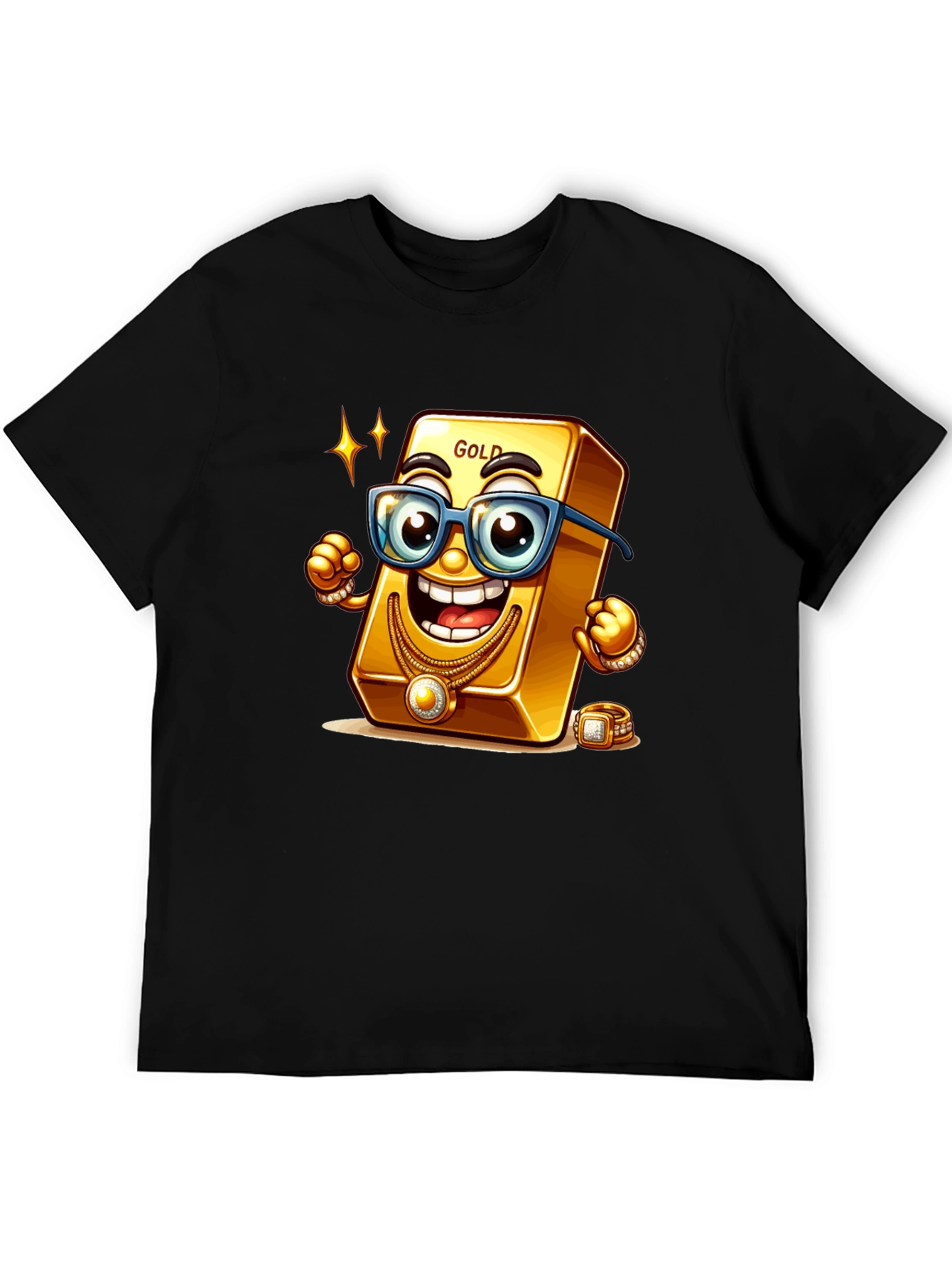 Black Funny Gold Bar Cartoon Graphic Tee view 5