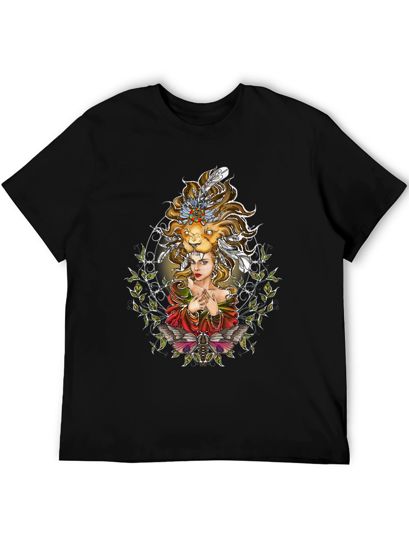 Black Lion Headdress Graphic Print Tee - Unique Design view 5