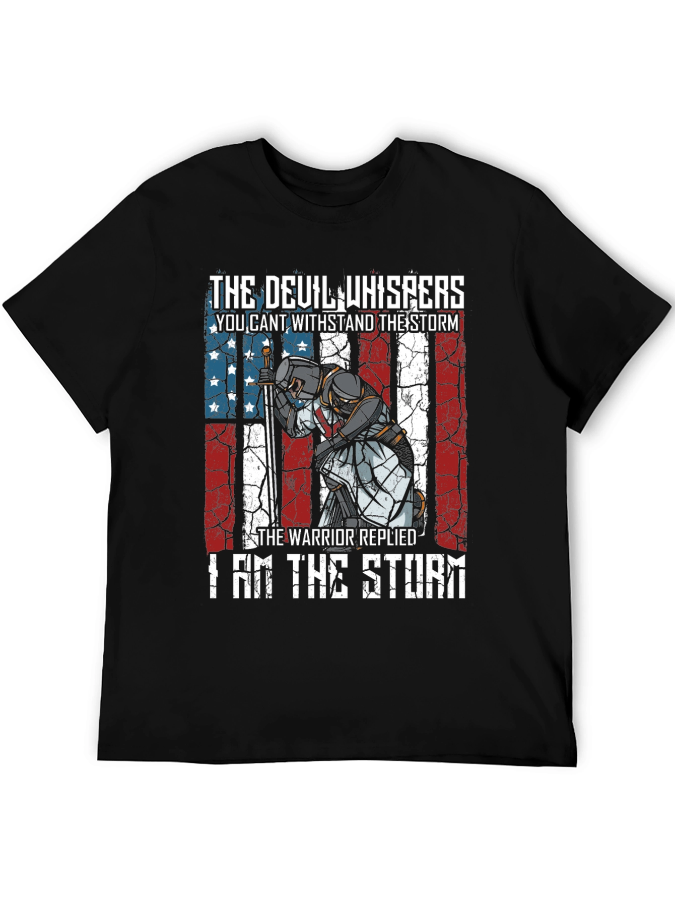 Black Warrior Storm T-Shirt - Patriotic Knight Design view 5