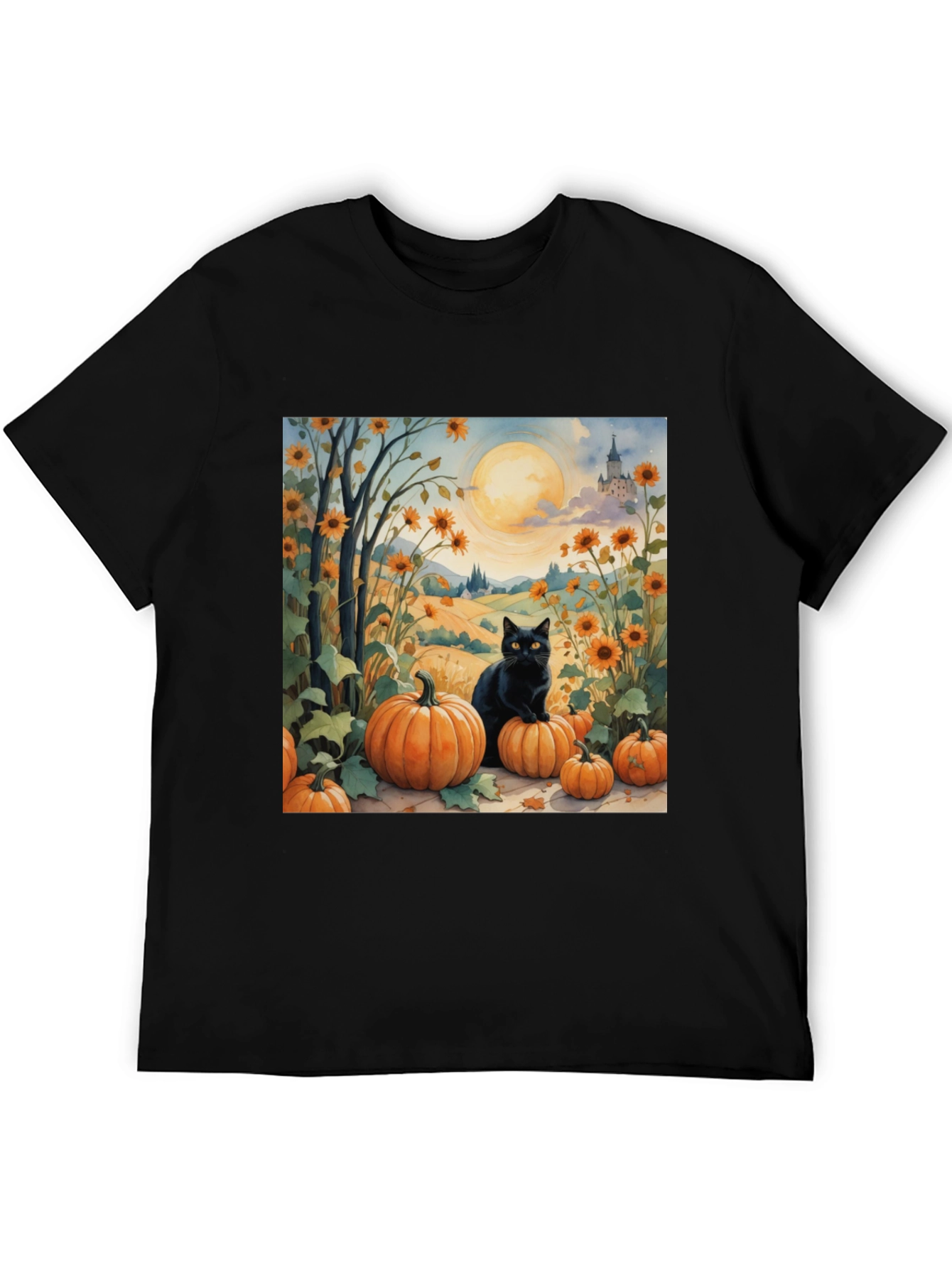 Black Halloween Black Cat Pumpkin Patch T-Shirt view 5