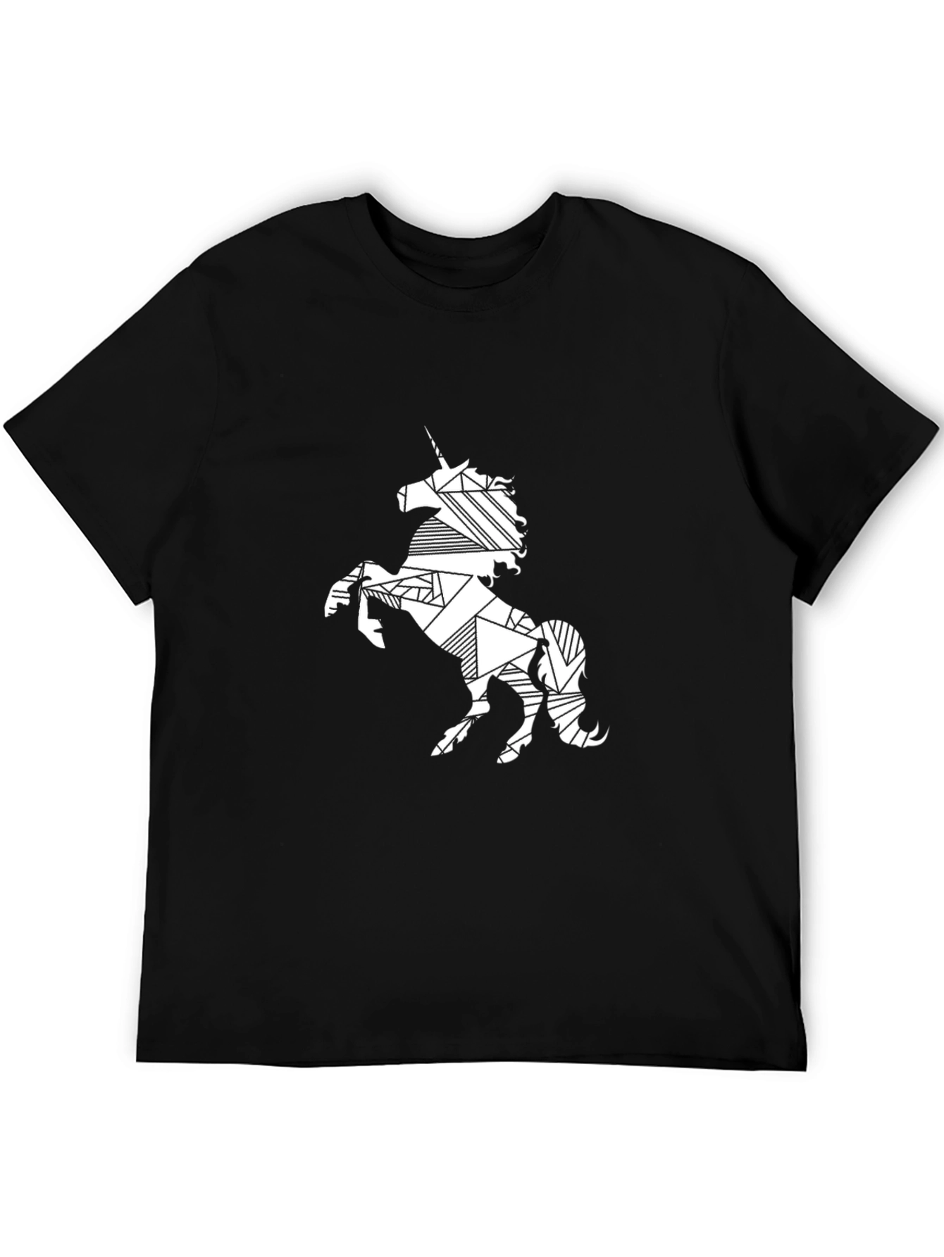 Black Geometric Unicorn Print Black T-Shirt view 5