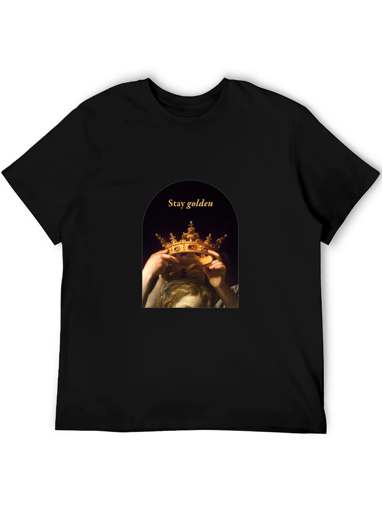 Black Stay Golden Tee - Artistic Crown Graphic T-Shirt view 5