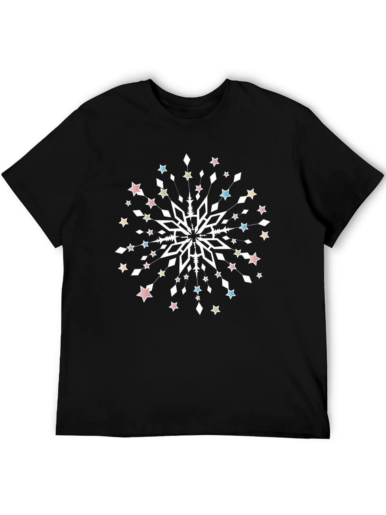 Black Festive Snowflake Graphic Tee - Unisex Black T-Shirt view 5